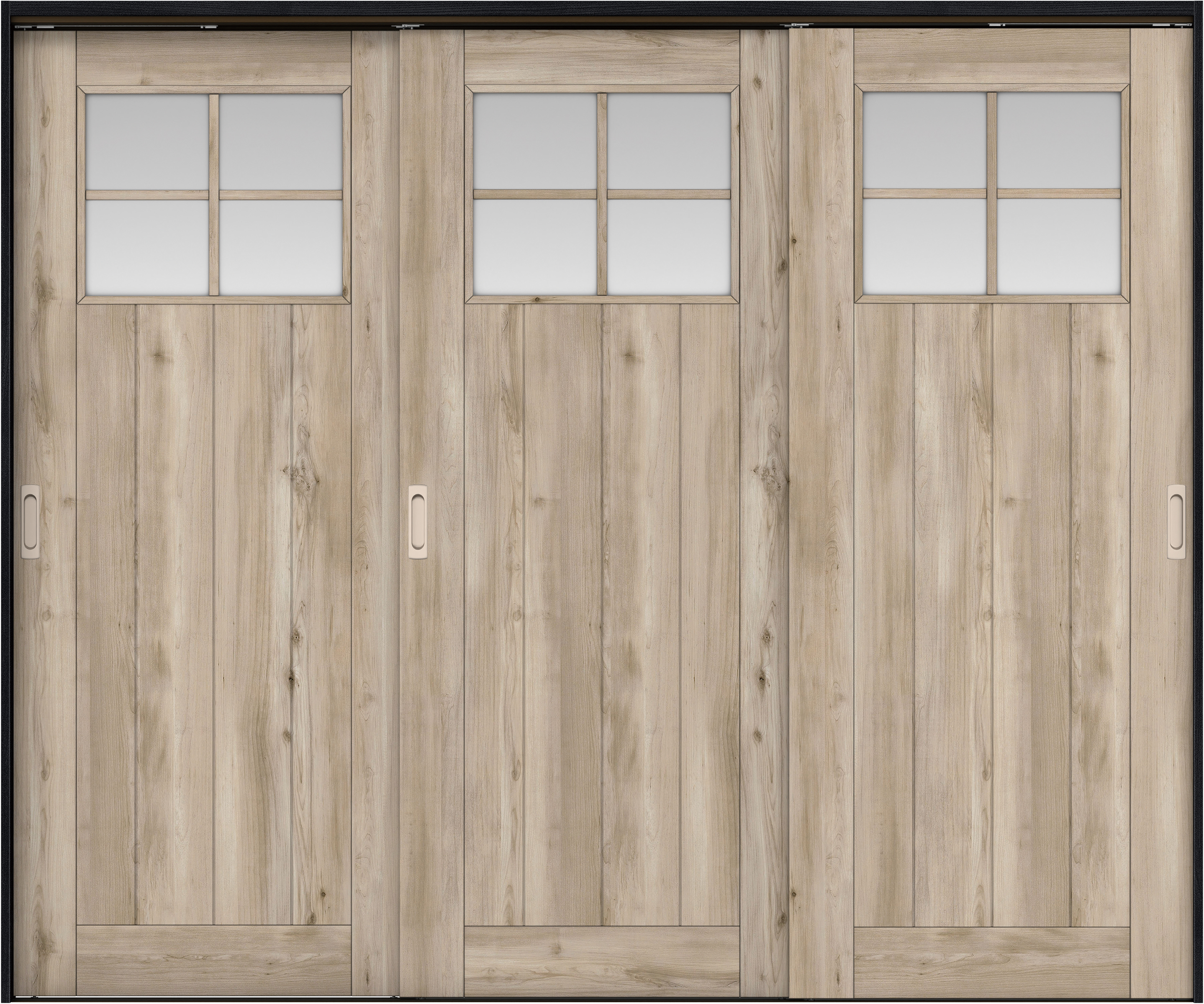 リビングドア　イエリア　吊戸・３枚引違　扉セット　１Ｓデザイン　２４３７幅用　２０００高　〈スモークグレー柄〉　左右兼用　錠なし　ラクラクローズ付用