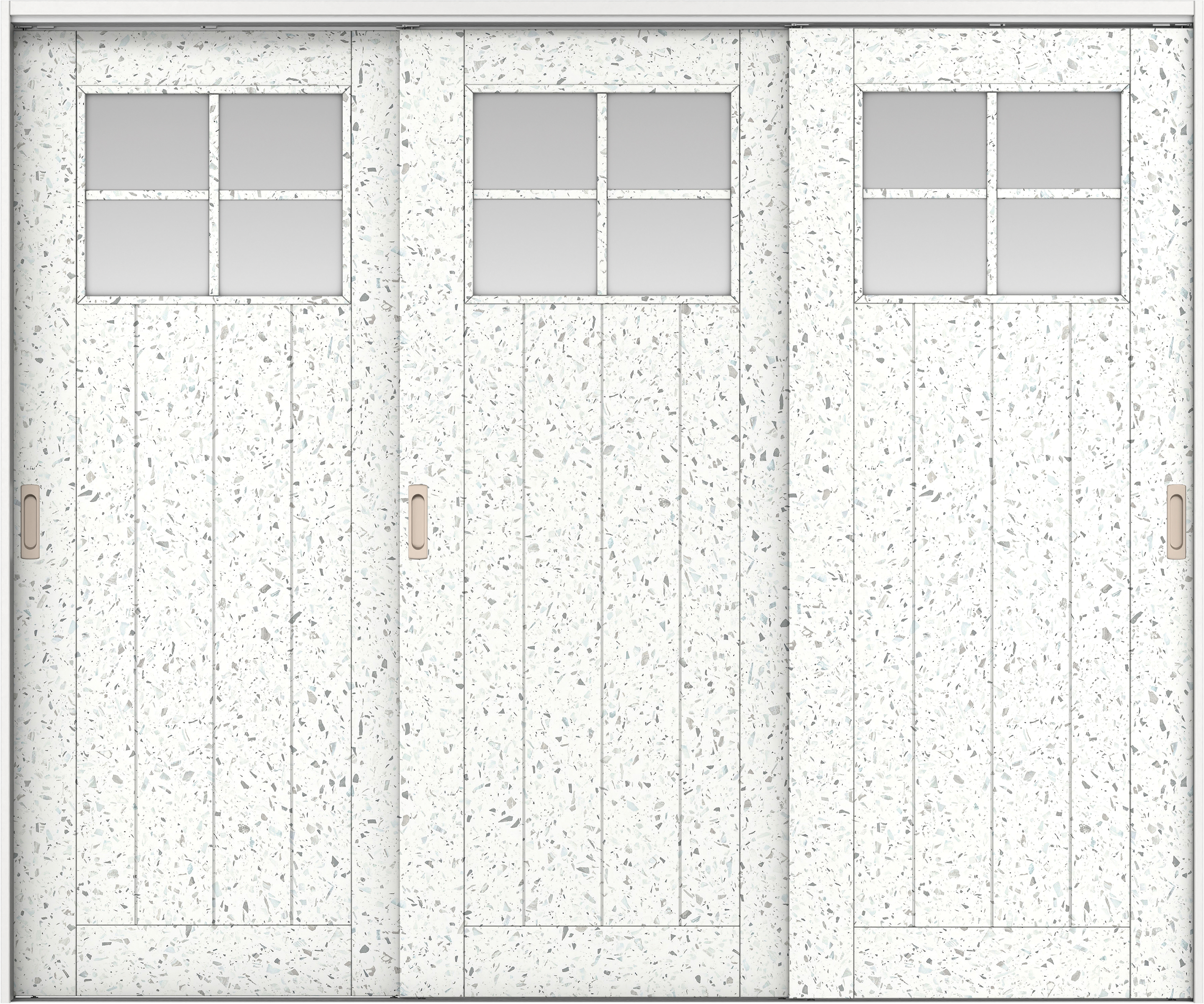 リビングドア　イエリア　吊戸・３枚引違　扉セット　１Ｓデザイン　２４３７幅用　２０００高　〈テラゾホワイト柄〉　左右兼用　錠なし　ラクラクローズ付用