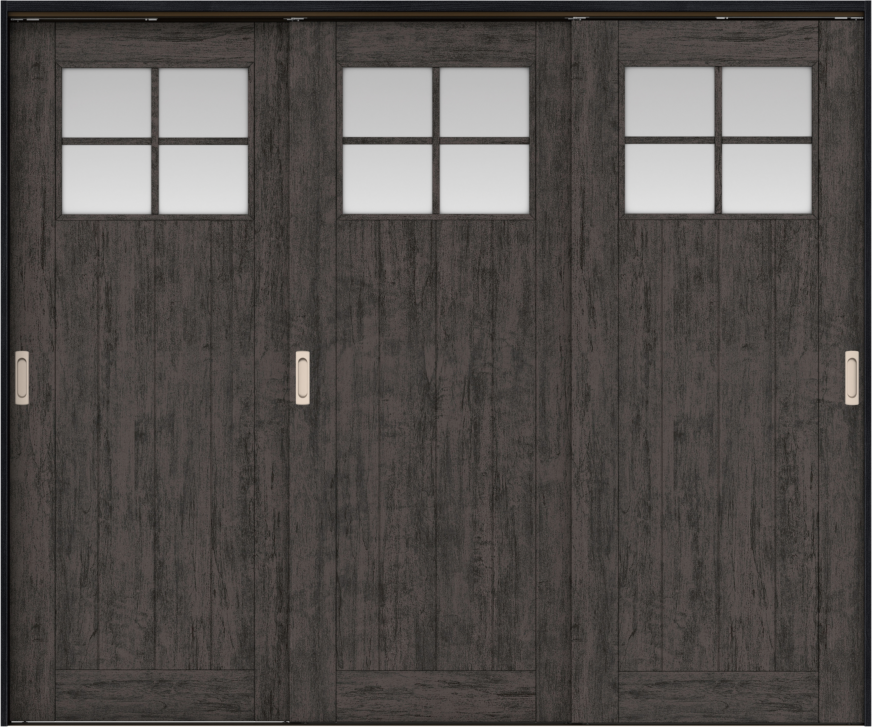 リビングドア　イエリア　吊戸・３枚引違　扉セット　１Ｓデザイン　２４３７幅用　２０００高　〈ドライブラック柄〉　左右兼用　錠なし　ラクラクローズ付用