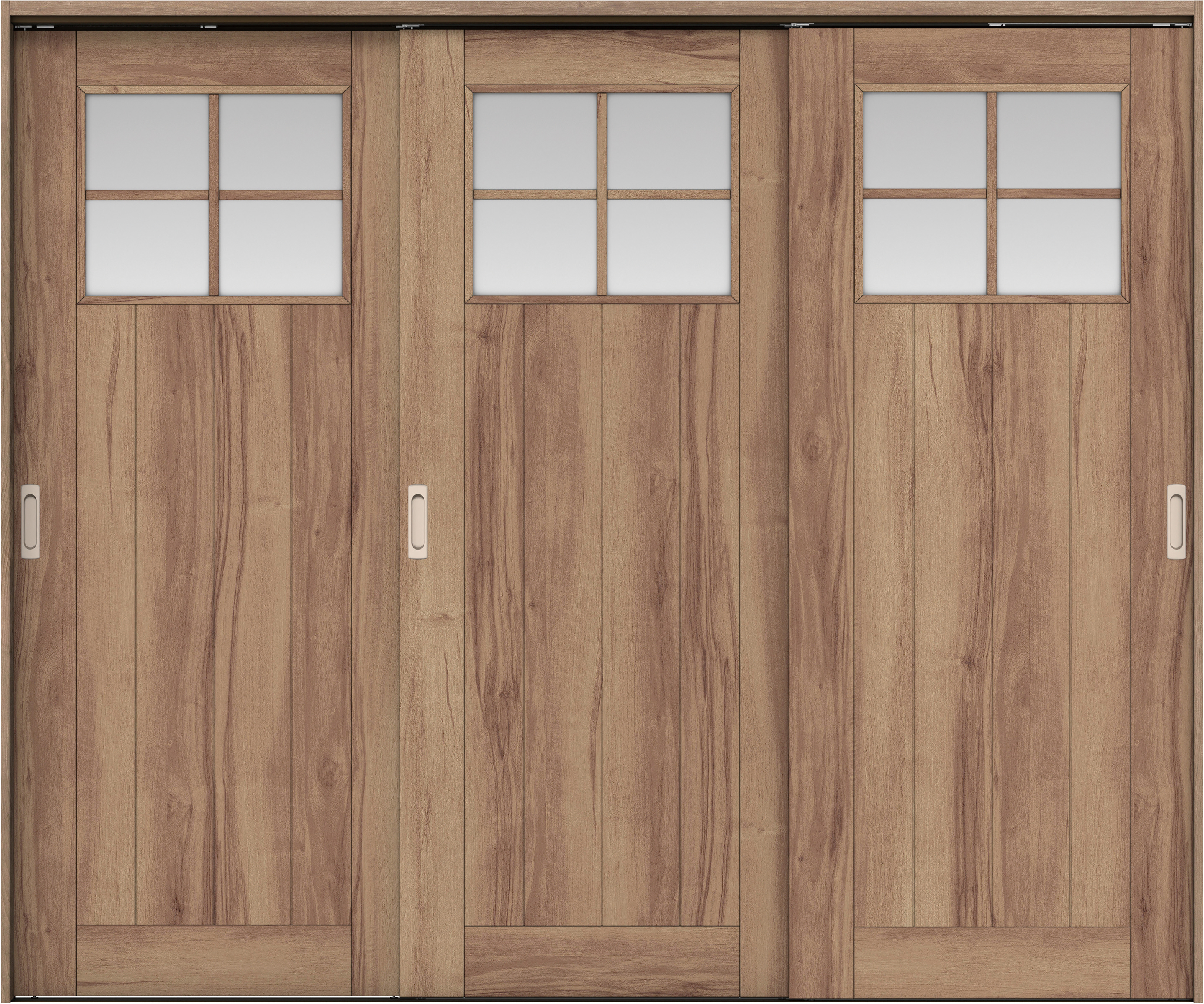 リビングドア　イエリア　吊戸・３枚引違　扉セット　１Ｓデザイン　２４３７幅用　２０００高　〈バームブラウン柄〉　左右兼用　錠なし　ラクラクローズ付用