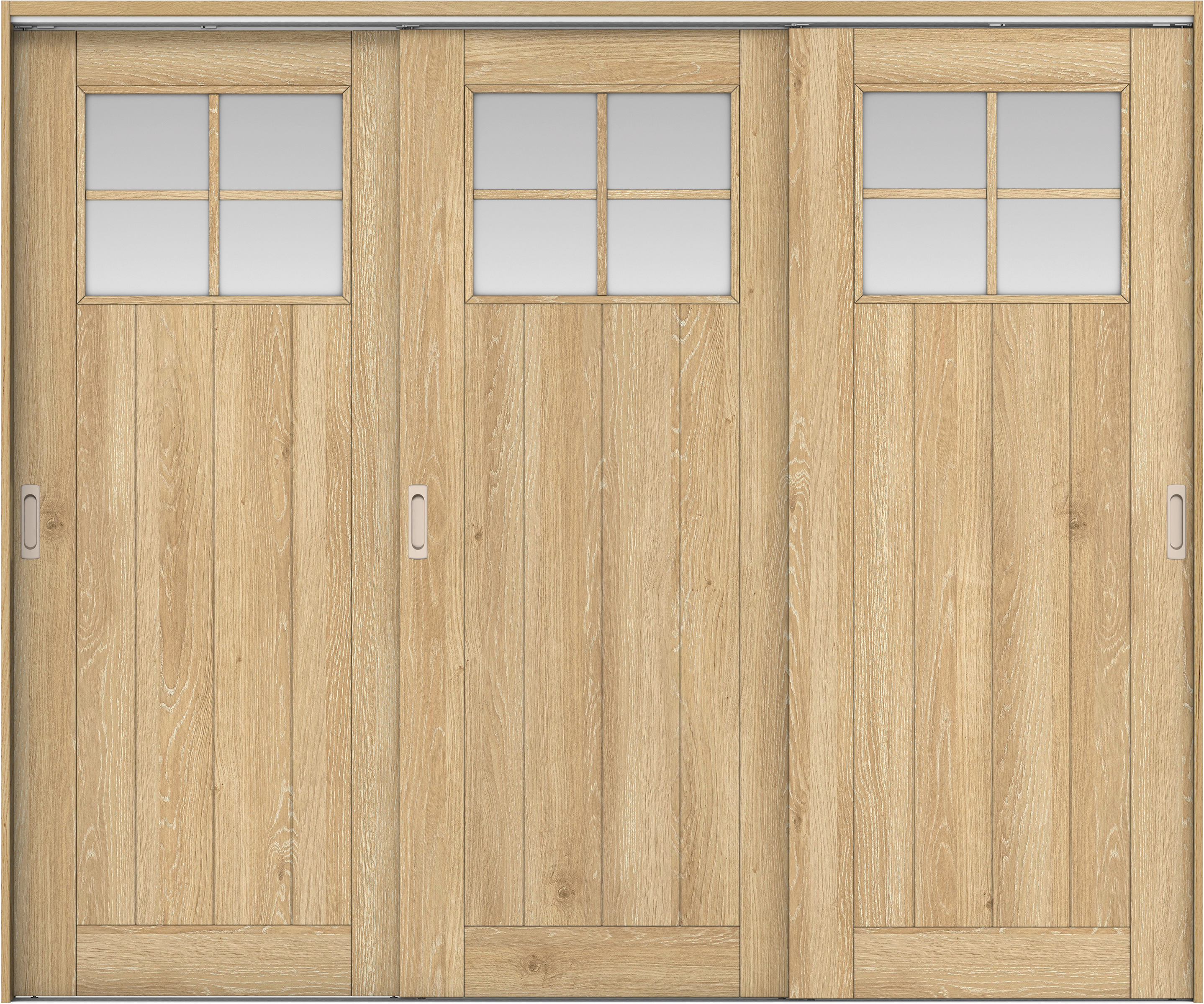 リビングドア　イエリア　吊戸・３枚引違　扉セット　１Ｓデザイン　２４３７幅用　２０００高　〈ミルキーオーカー柄〉　左右兼用　錠なし　ラクラクローズ付用