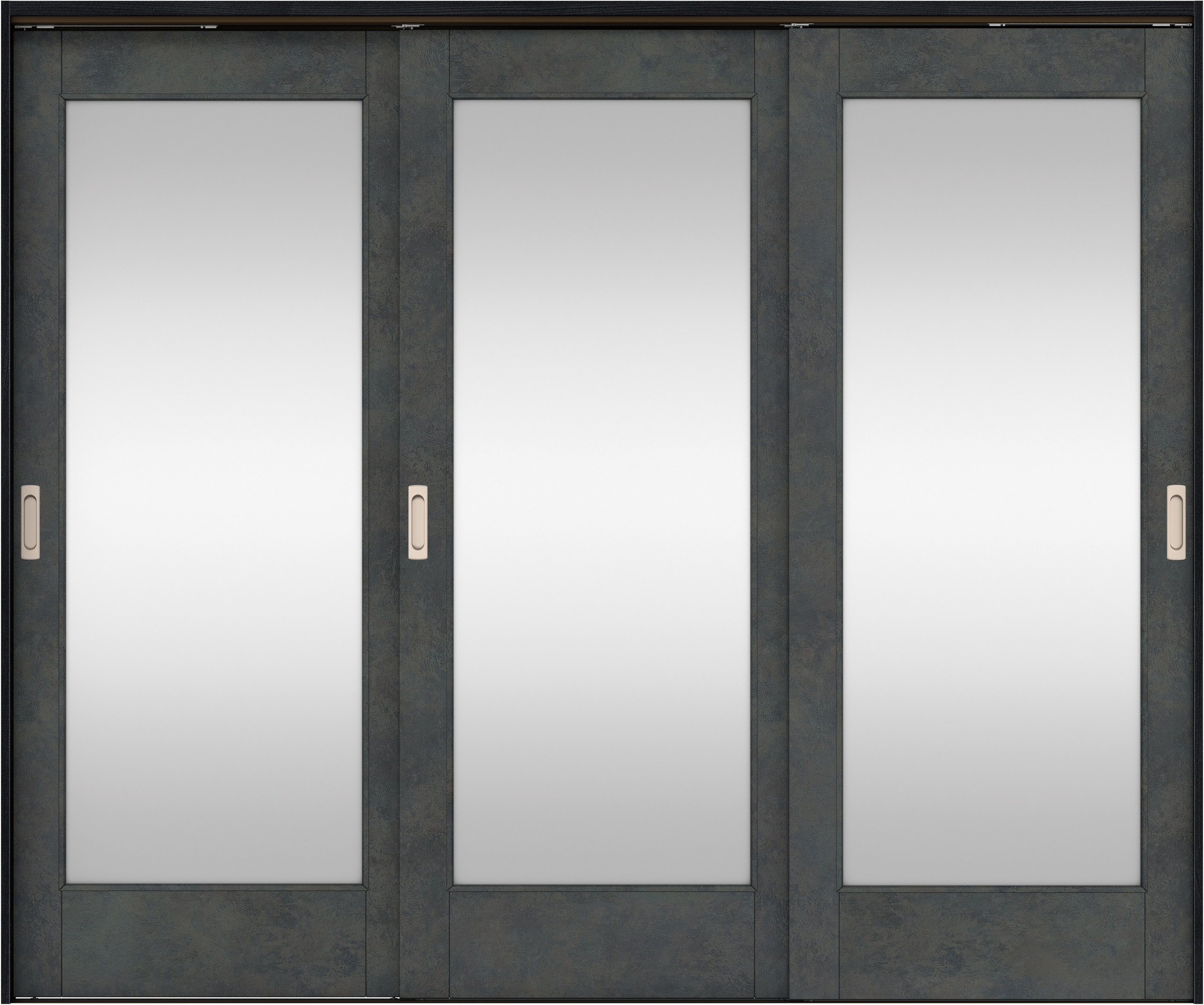 リビングドア　イエリア　吊戸・３枚引違　扉セット　２１デザイン　２４３７幅用　２０００高　〈アイアンブラック柄〉　左右兼用　錠なし　ラクラクローズ付用