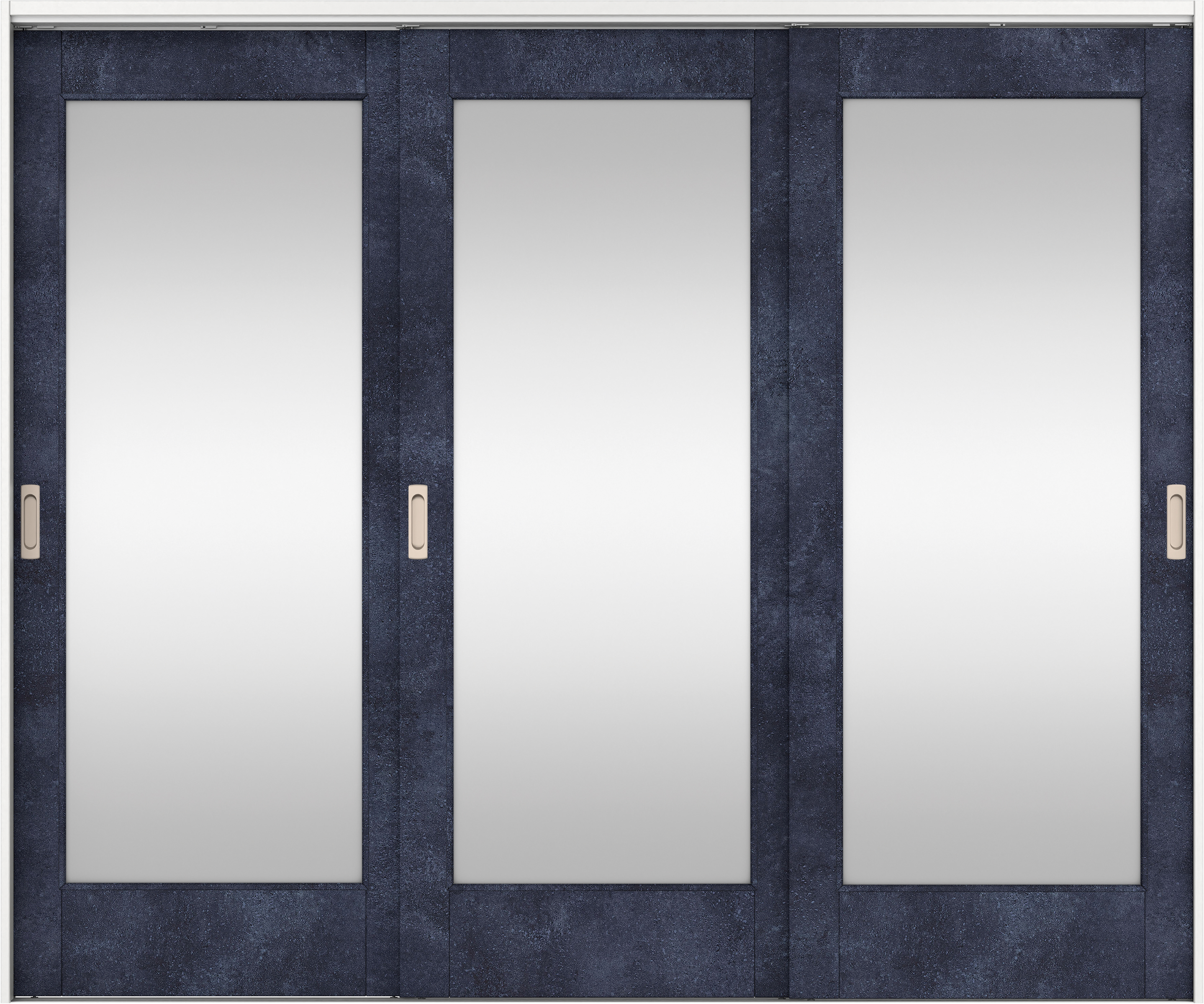 リビングドア　イエリア　吊戸・３枚引違　扉セット　２１デザイン　２４３７幅用　２０００高　〈コバルトブルー柄〉　左右兼用　錠なし　ラクラクローズ付用