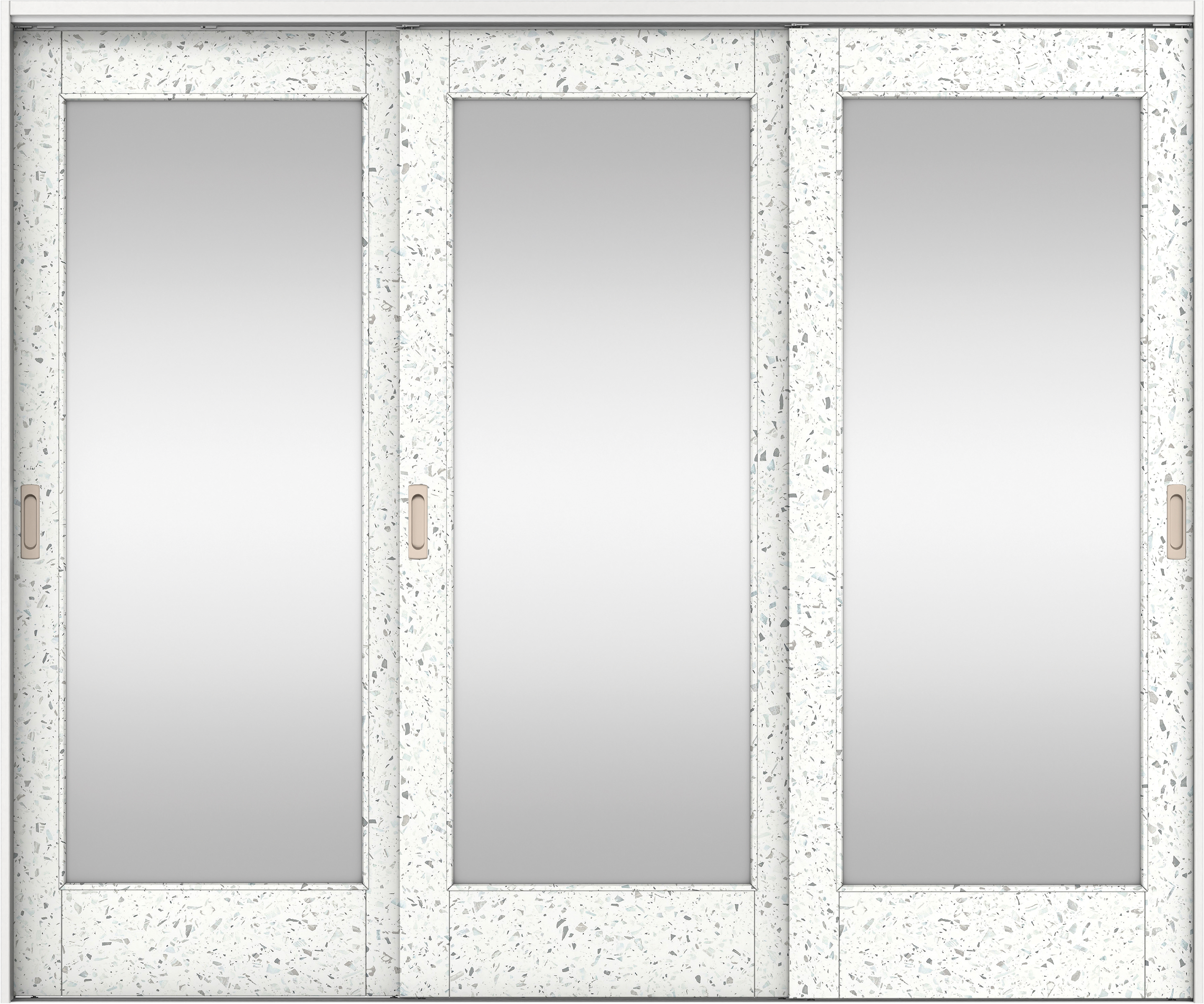 リビングドア　イエリア　吊戸・３枚引違　扉セット　２１デザイン　２４３７幅用　２０００高　〈テラゾホワイト柄〉　左右兼用　錠なし　ラクラクローズ付用