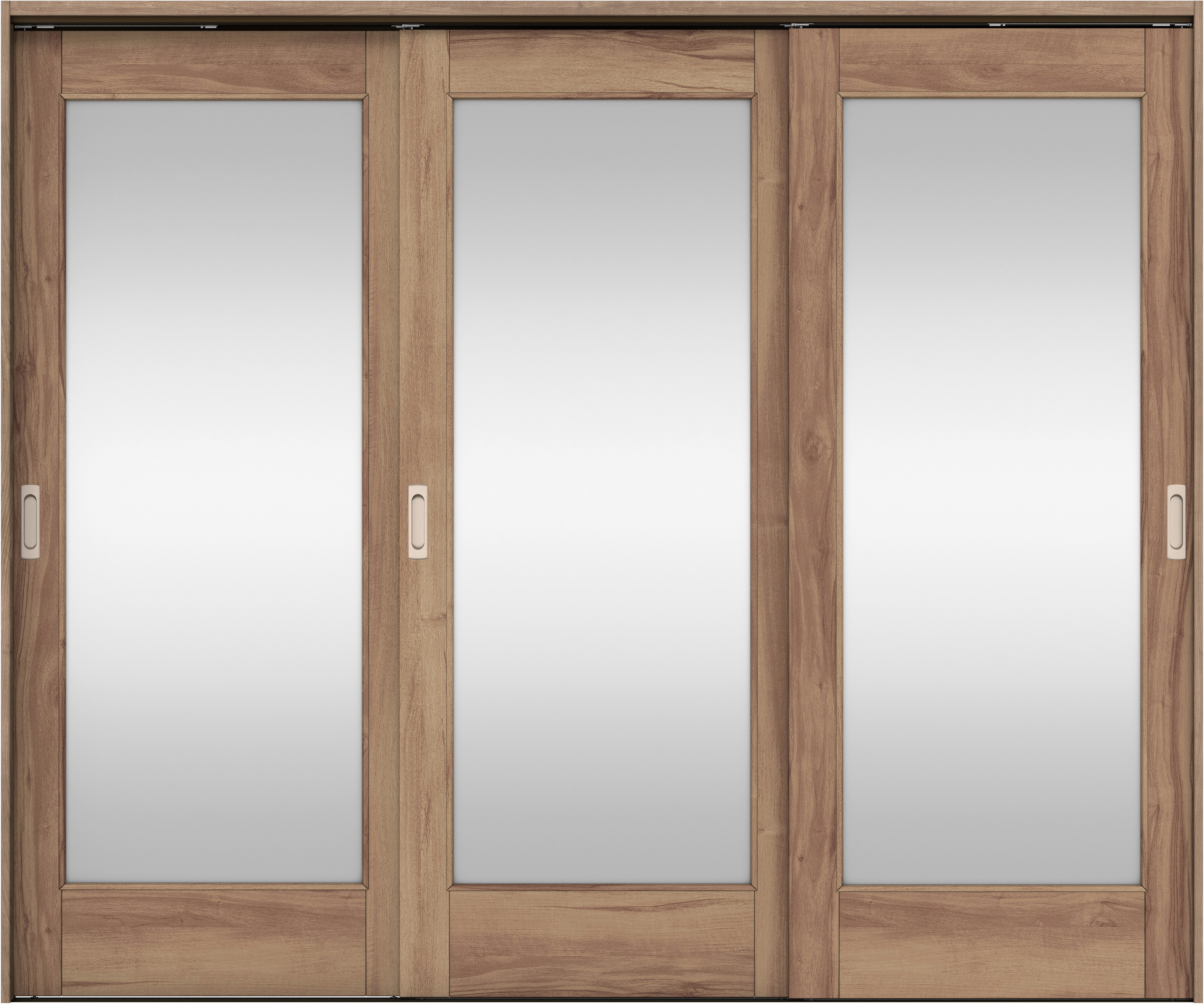 リビングドア　イエリア　吊戸・３枚引違　扉セット　２１デザイン　２４３７幅用　２０００高　〈バームブラウン柄〉　左右兼用　錠なし　ラクラクローズ付用