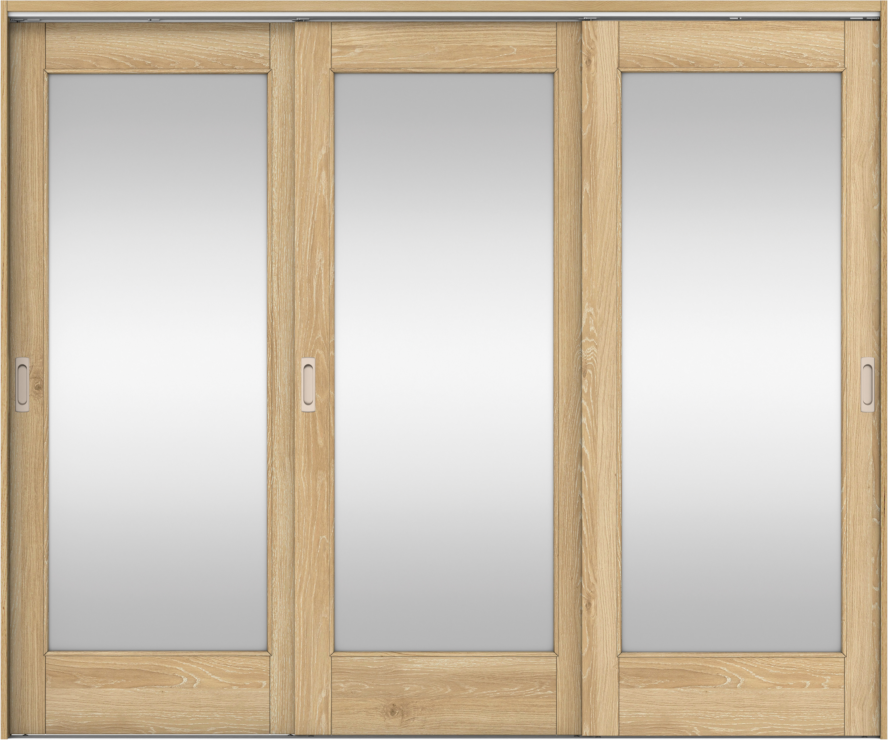 リビングドア　イエリア　吊戸・３枚引違　扉セット　２１デザイン　２４３７幅用　２０００高　〈ミルキーオーカー柄〉　左右兼用　錠なし　ラクラクローズ付用