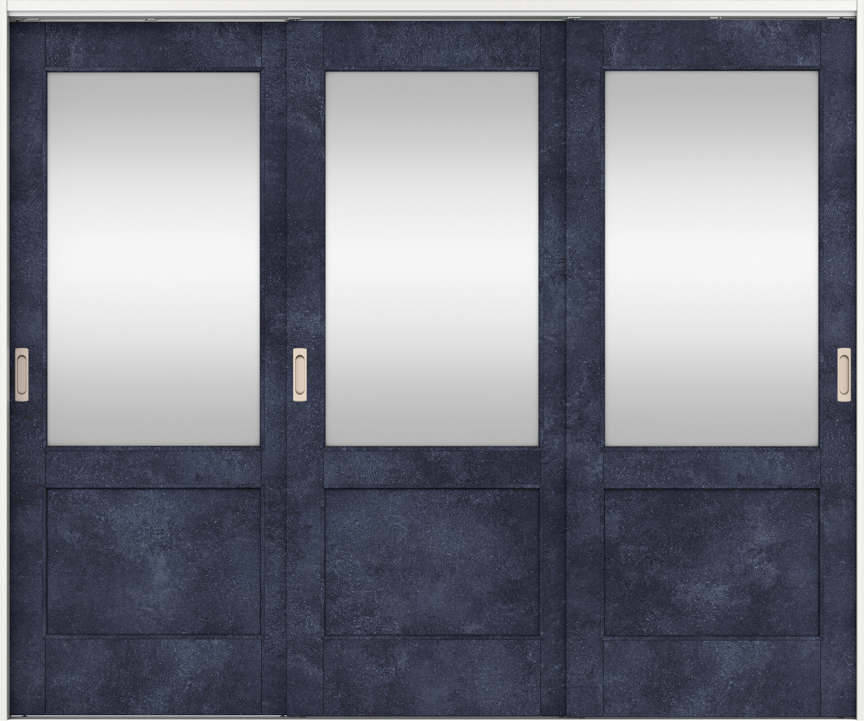 リビングドア　イエリア　吊戸・３枚引違　扉セット　２６デザイン　２４３７幅用　２０００高　〈コバルトブルー柄〉　左右兼用　錠なし　ラクラクローズ付用