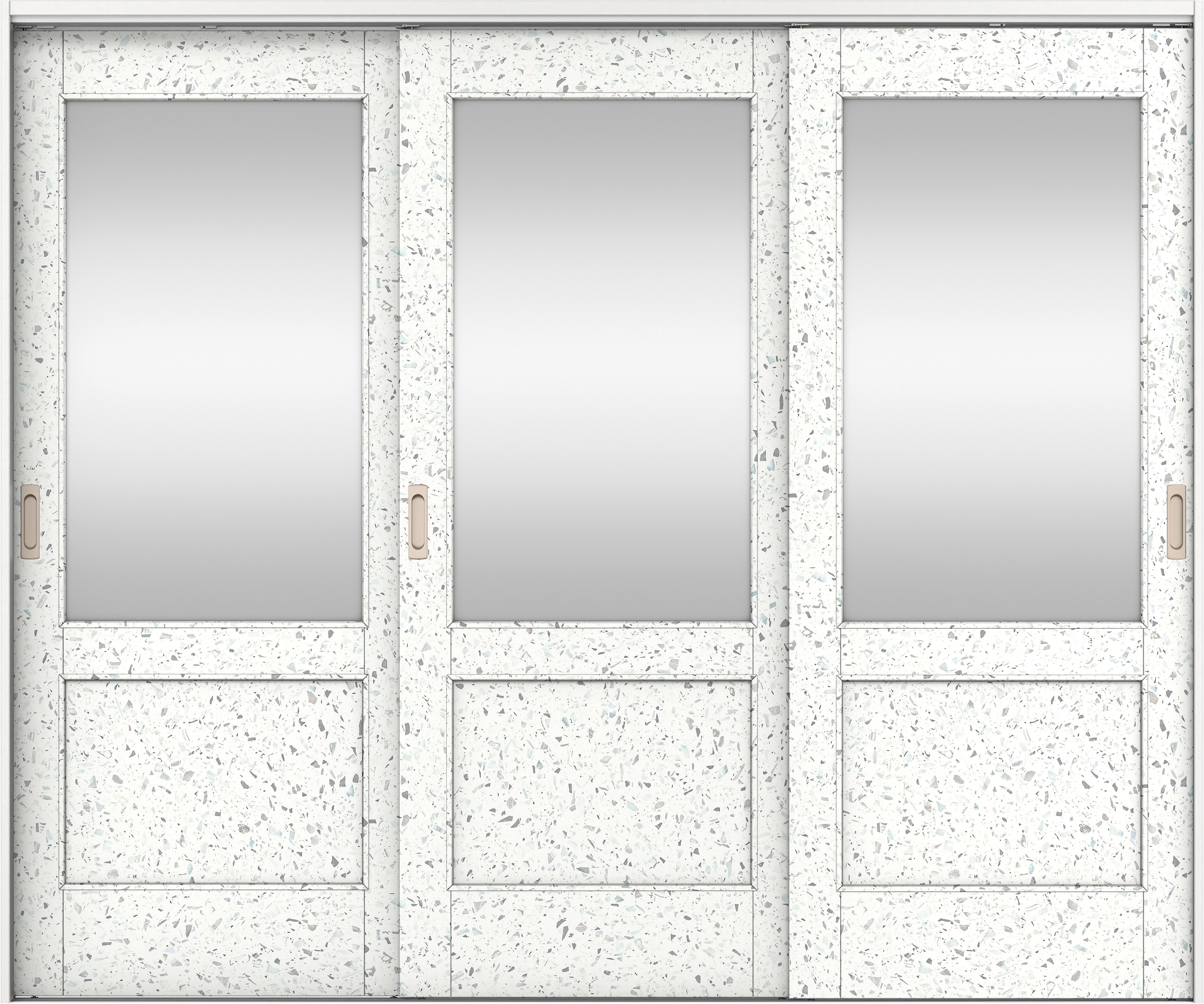 リビングドア　イエリア　吊戸・３枚引違　扉セット　２６デザイン　２４３７幅用　２０００高　〈テラゾホワイト柄〉　左右兼用　錠なし　ラクラクローズ付用