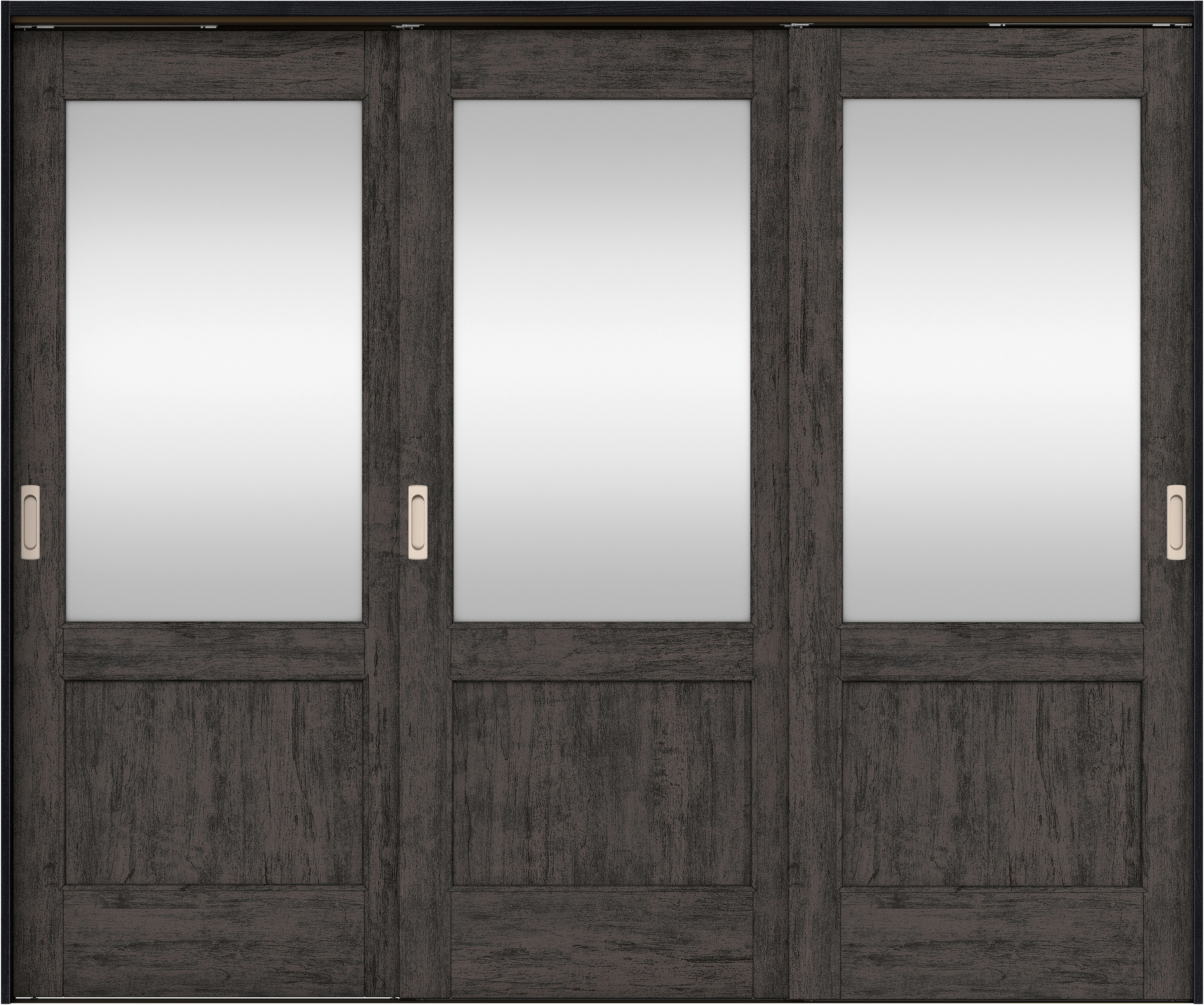 リビングドア　イエリア　吊戸・３枚引違　扉セット　２６デザイン　２４３７幅用　２０００高　〈ドライブラック柄〉　左右兼用　錠なし　ラクラクローズ付用