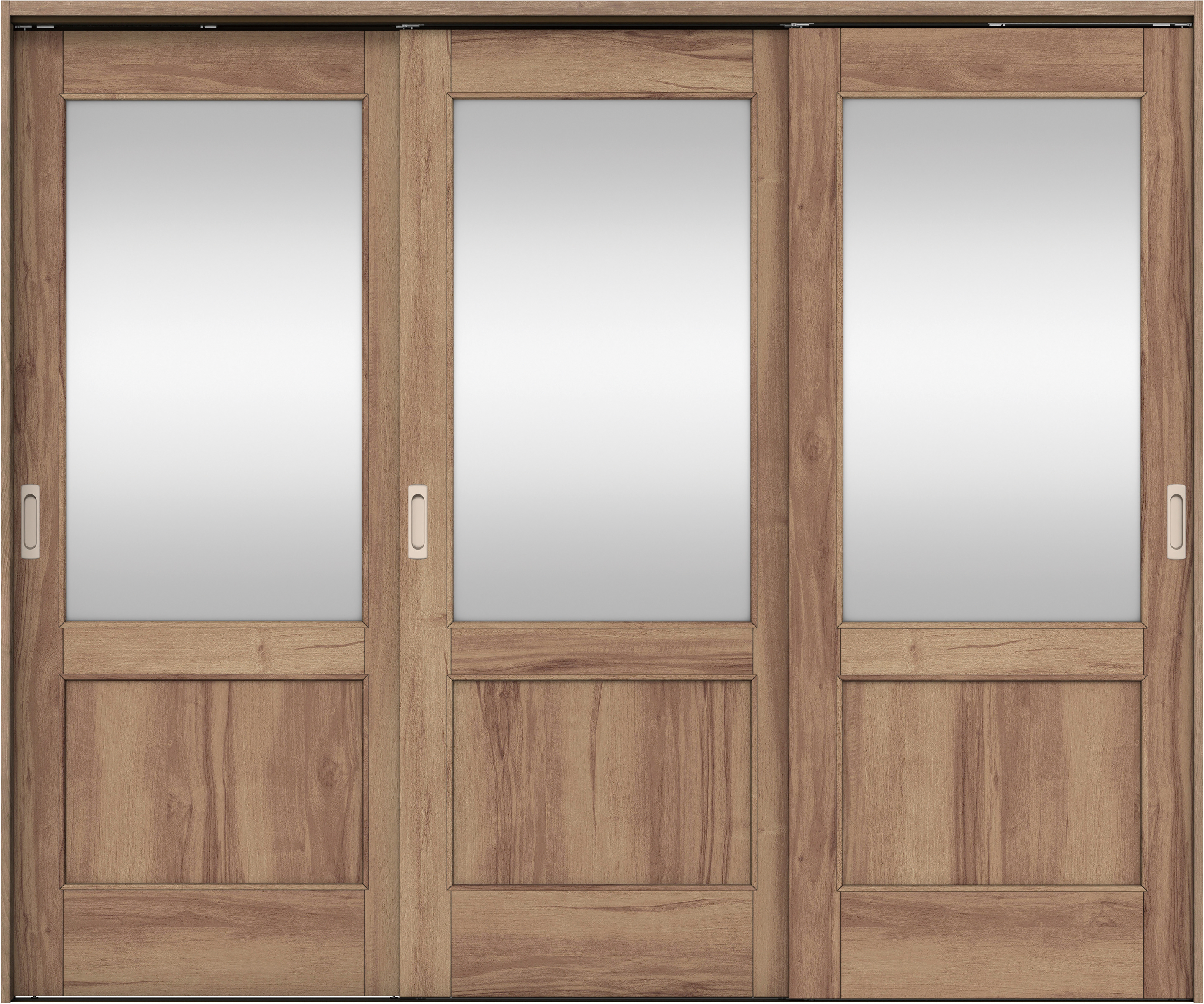 リビングドア　イエリア　吊戸・３枚引違　扉セット　２６デザイン　２４３７幅用　２０００高　〈バームブラウン柄〉　左右兼用　錠なし　ラクラクローズ付用