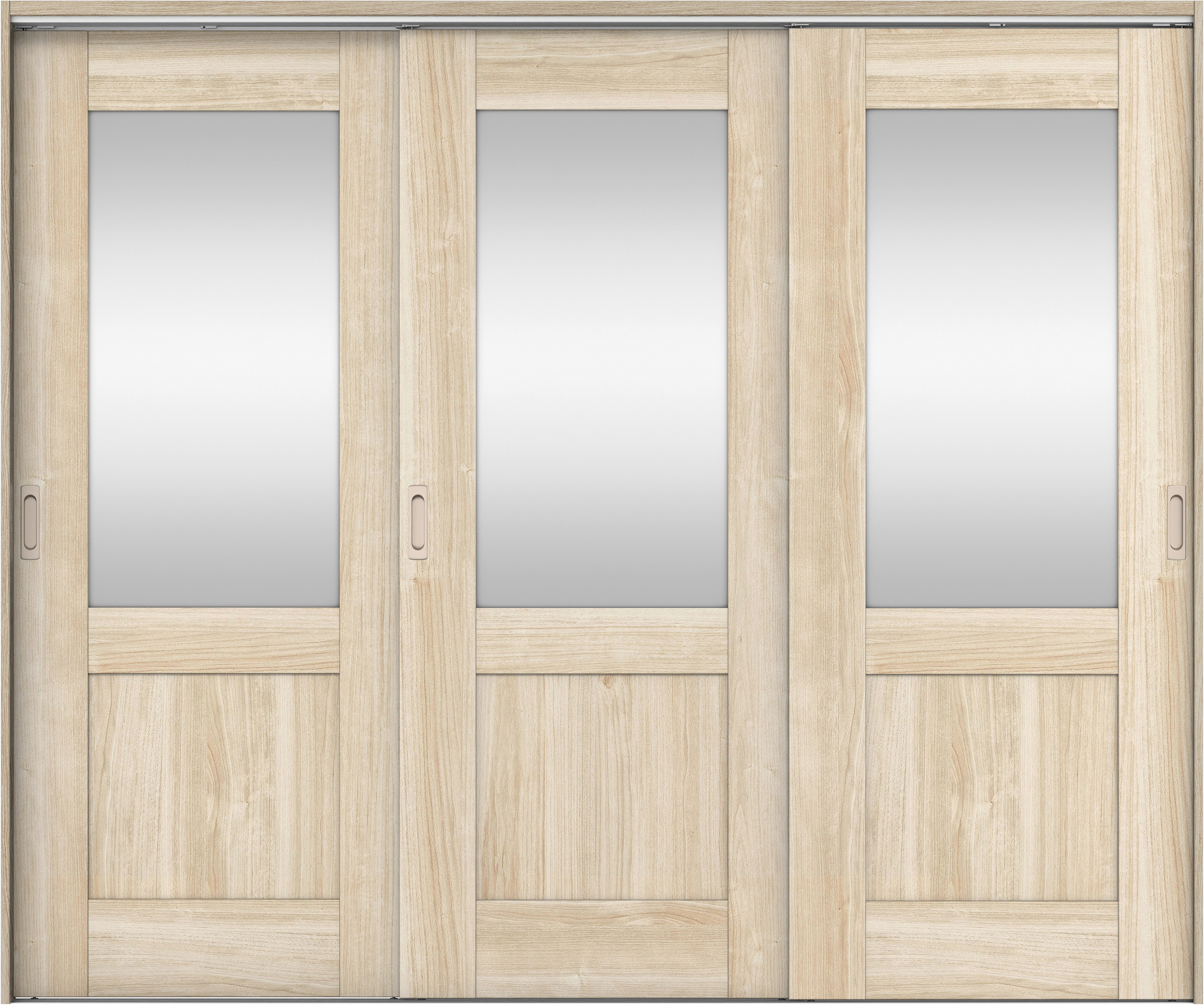 リビングドア　イエリア　吊戸・３枚引違　扉セット　２８デザイン　２４３７幅用　２０００高　〈コットンベージュ柄〉　左右兼用　錠なし　ラクラクローズ付用