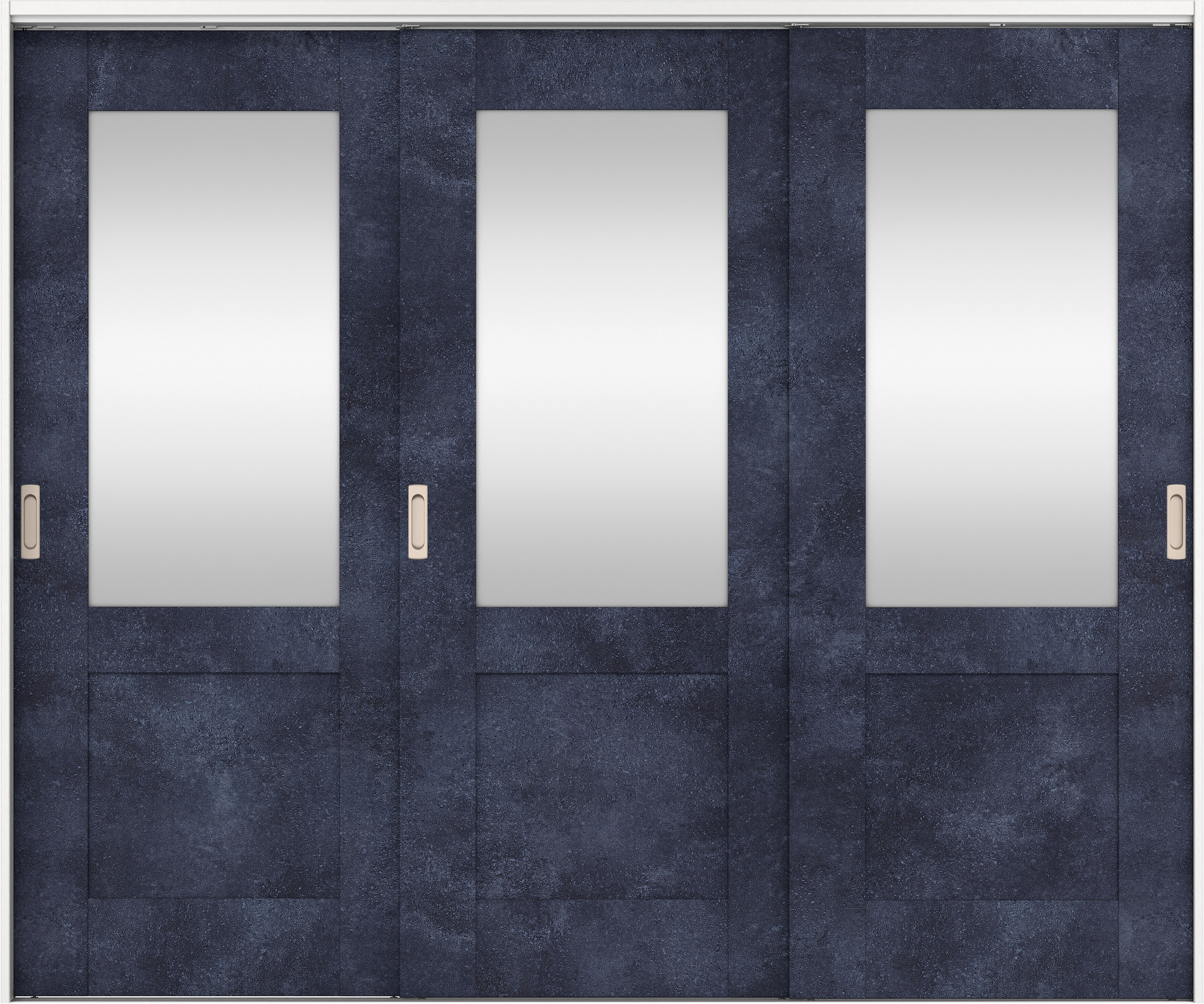 リビングドア　イエリア　吊戸・３枚引違　扉セット　２８デザイン　２４３７幅用　２０００高　〈コバルトブルー柄〉　左右兼用　錠なし　ラクラクローズ付用