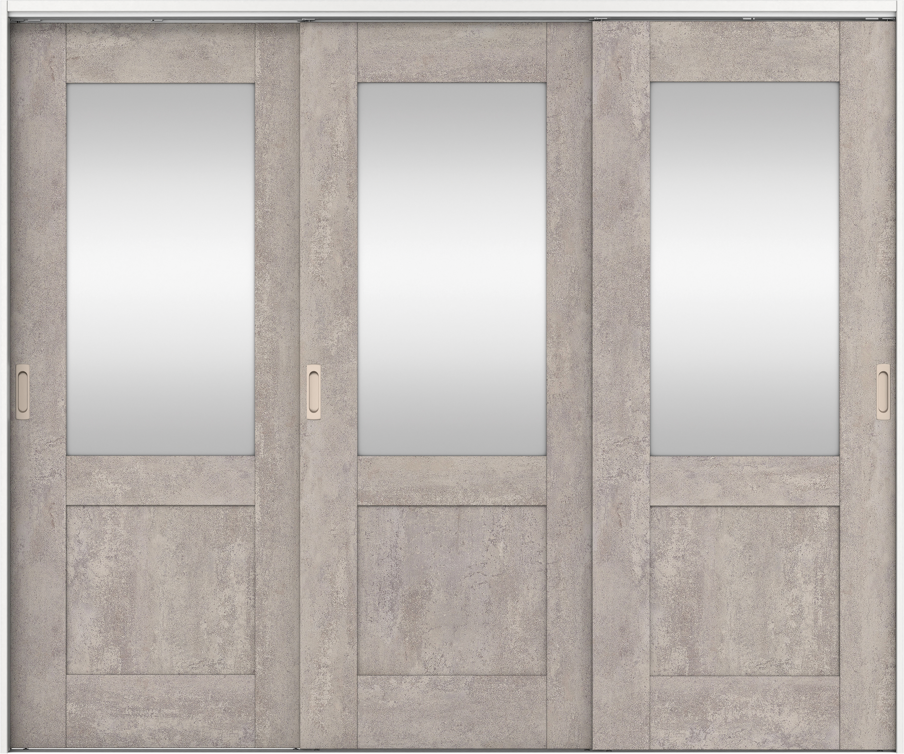 リビングドア　イエリア　吊戸・３枚引違　扉セット　２８デザイン　２４３７幅用　２０００高　〈コンクリートグレー柄〉　左右兼用　錠なし　ラクラクローズ付用