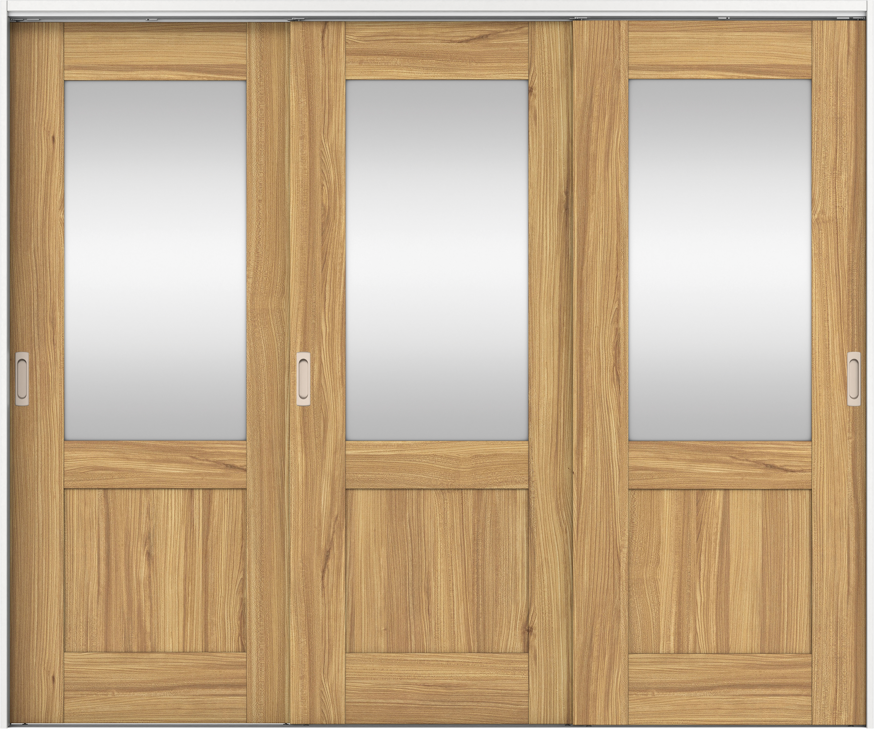 リビングドア　イエリア　吊戸・３枚引違　扉セット　２８デザイン　２４３７幅用　２０００高　〈シナモンブラウン柄〉　左右兼用　錠なし　ラクラクローズ付用