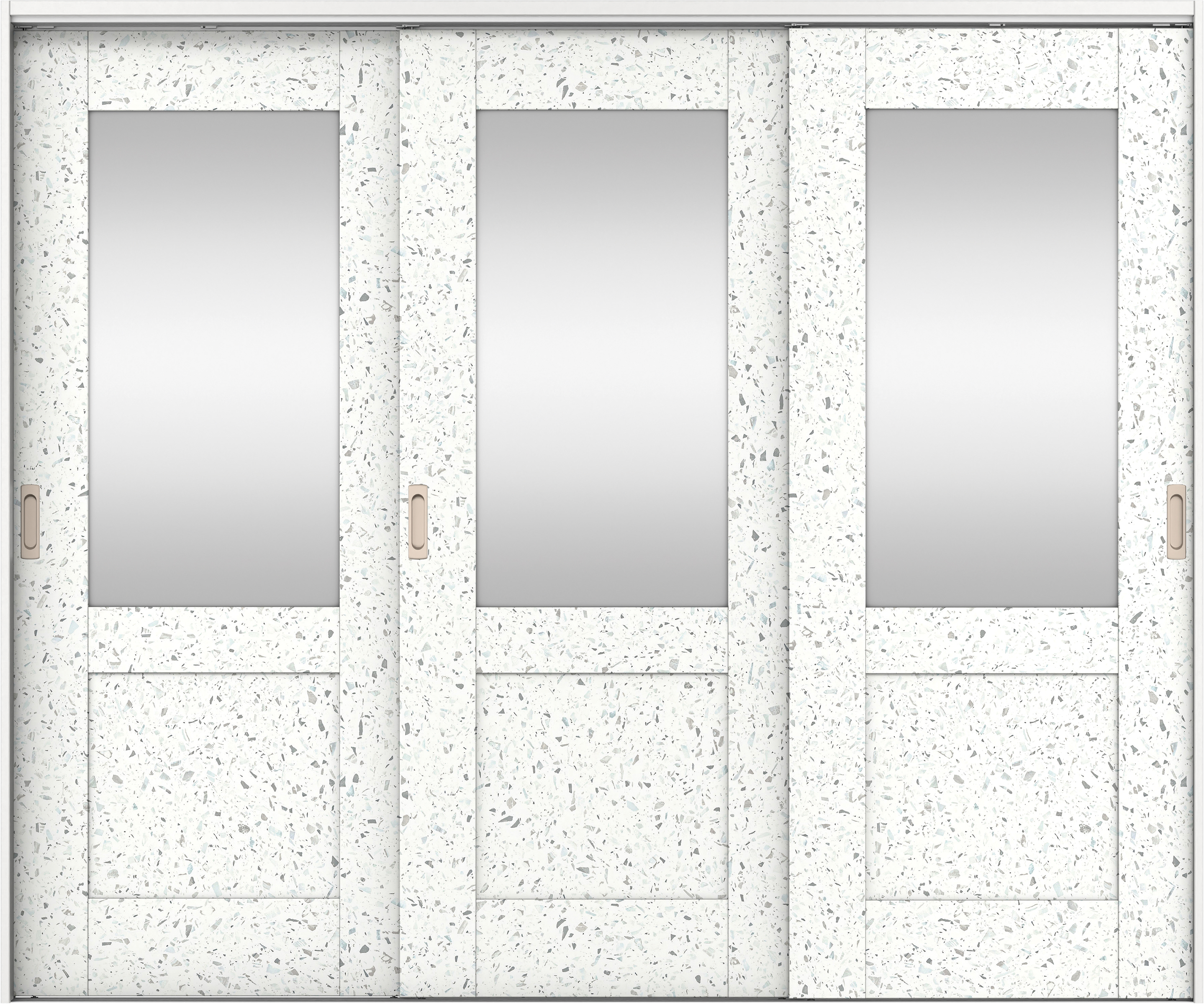 リビングドア　イエリア　吊戸・３枚引違　扉セット　２８デザイン　２４３７幅用　２０００高　〈テラゾホワイト柄〉　左右兼用　錠なし　ラクラクローズ付用