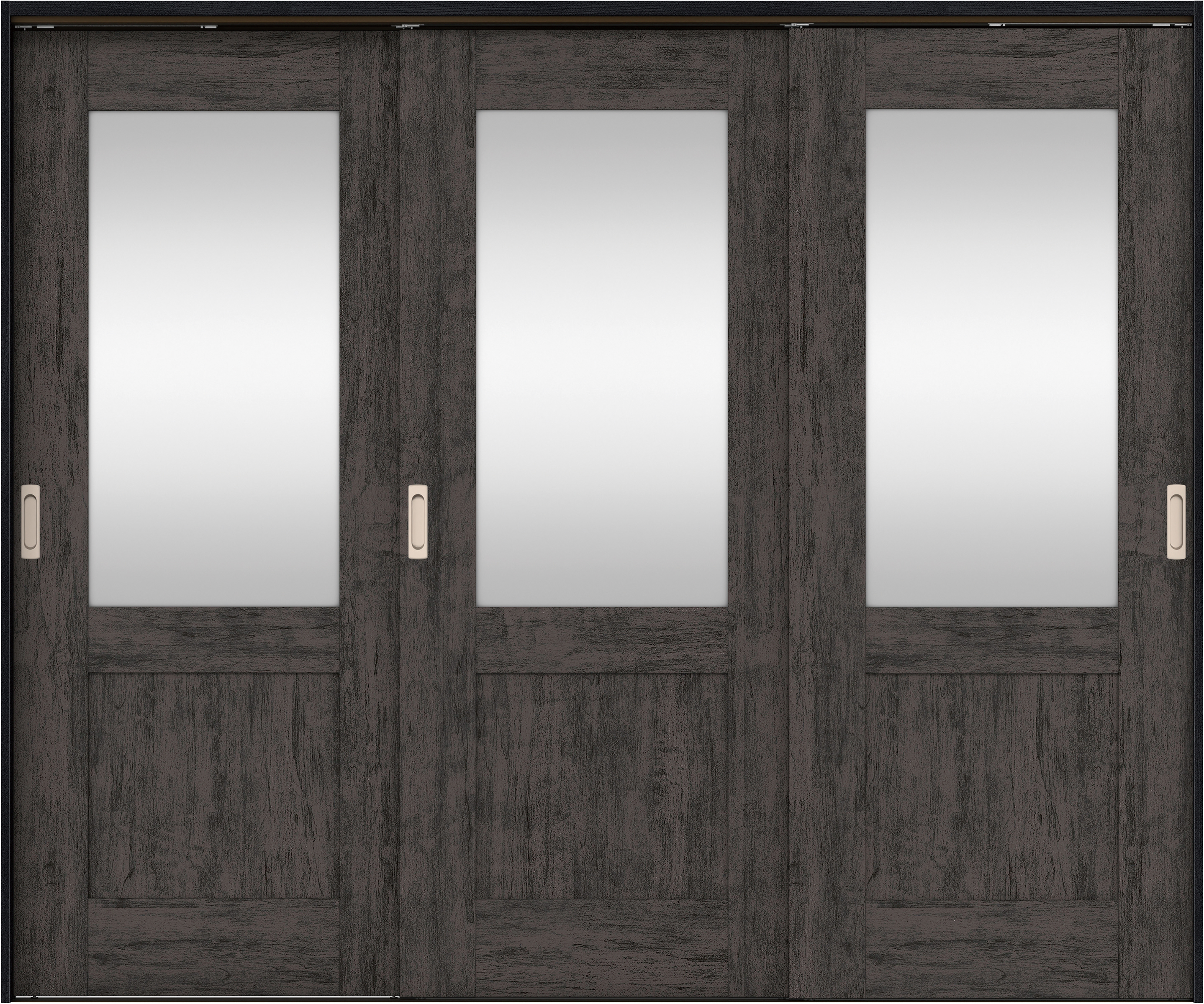 リビングドア　イエリア　吊戸・３枚引違　扉セット　２８デザイン　２４３７幅用　２０００高　〈ドライブラック柄〉　左右兼用　錠なし　ラクラクローズ付用