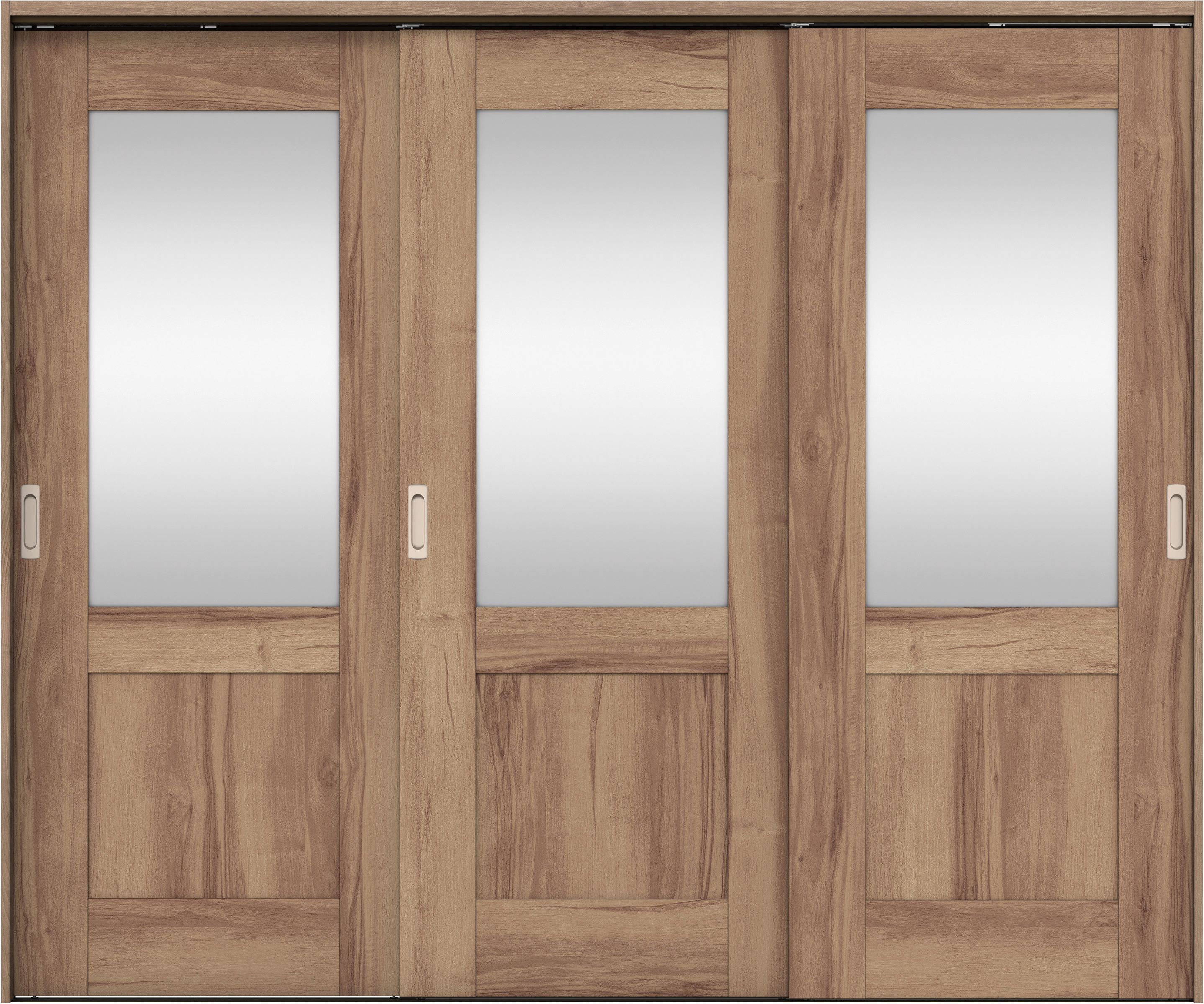 リビングドア　イエリア　吊戸・３枚引違　扉セット　２８デザイン　２４３７幅用　２０００高　〈バームブラウン柄〉　左右兼用　錠なし　ラクラクローズ付用