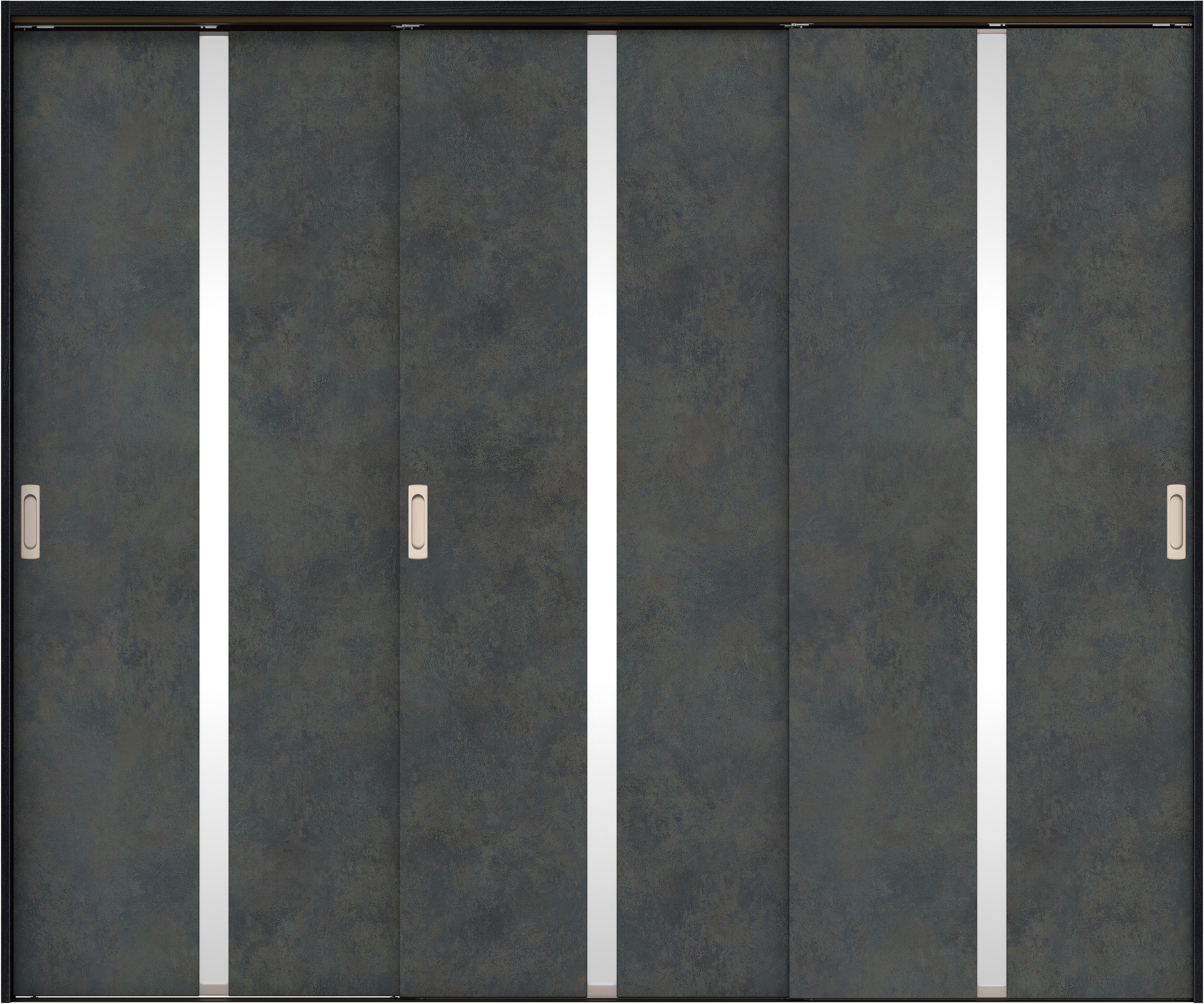 リビングドア　イエリア　吊戸・３枚引違　扉セット　２Ｐデザイン　２４３７幅用　２０００高　〈アイアンブラック柄〉　左右兼用　錠なし　ラクラクローズ付用