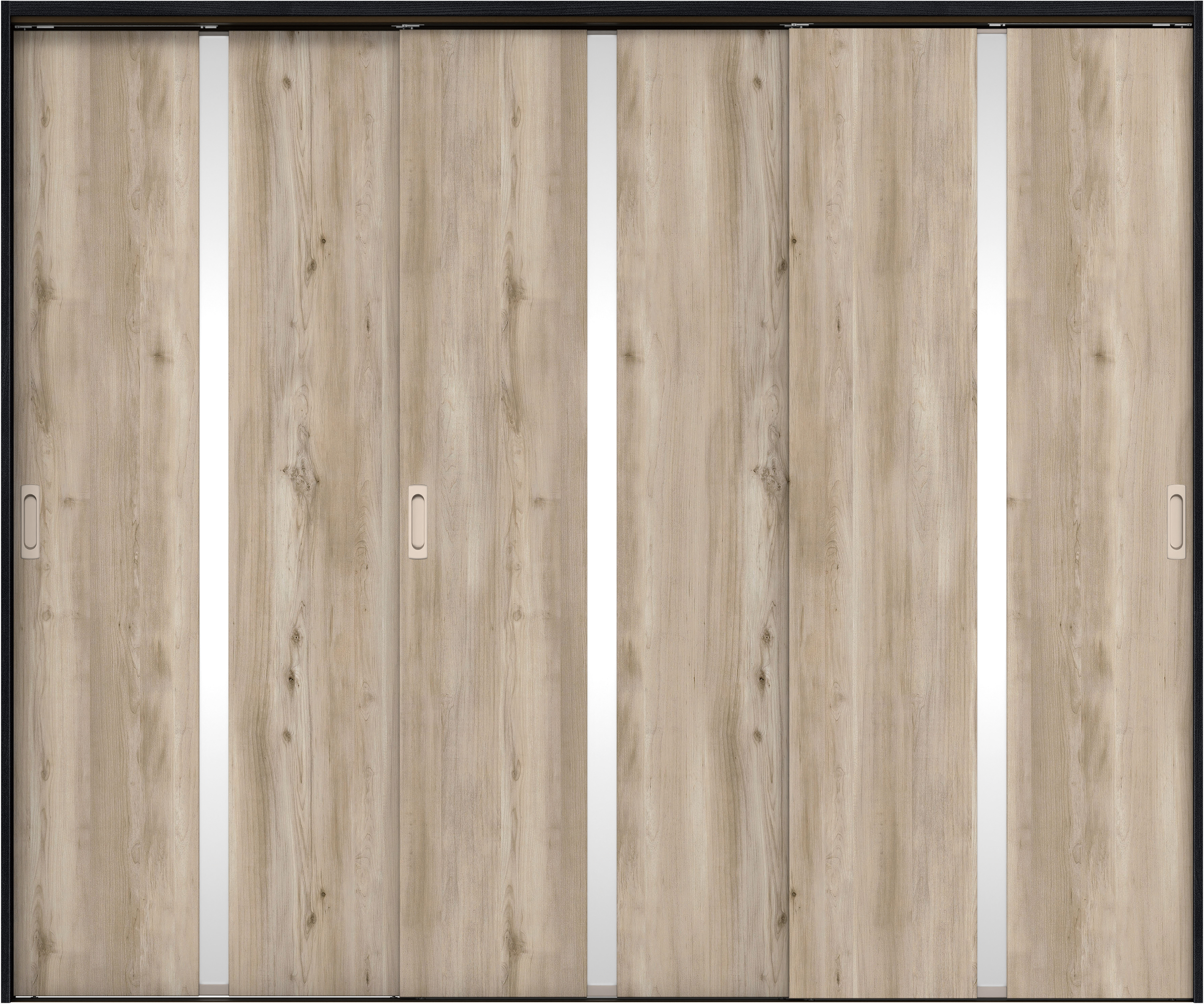 リビングドア　イエリア　吊戸・３枚引違　扉セット　２Ｐデザイン　２４３７幅用　２０００高　〈スモークグレー柄〉　左右兼用　錠なし　ラクラクローズ付用