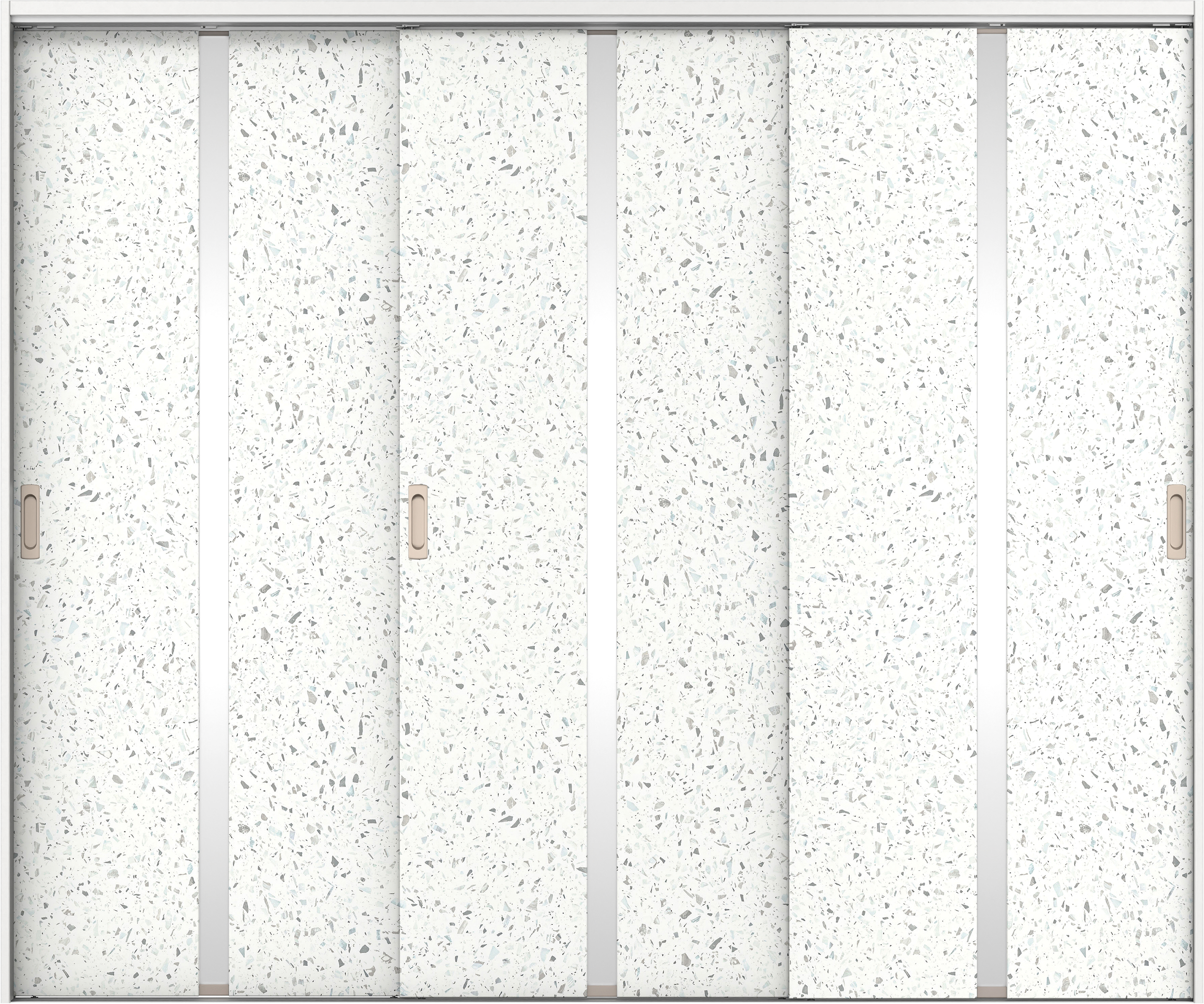 リビングドア　イエリア　吊戸・３枚引違　扉セット　２Ｐデザイン　２４３７幅用　２０００高　〈テラゾホワイト柄〉　左右兼用　錠なし　ラクラクローズ付用