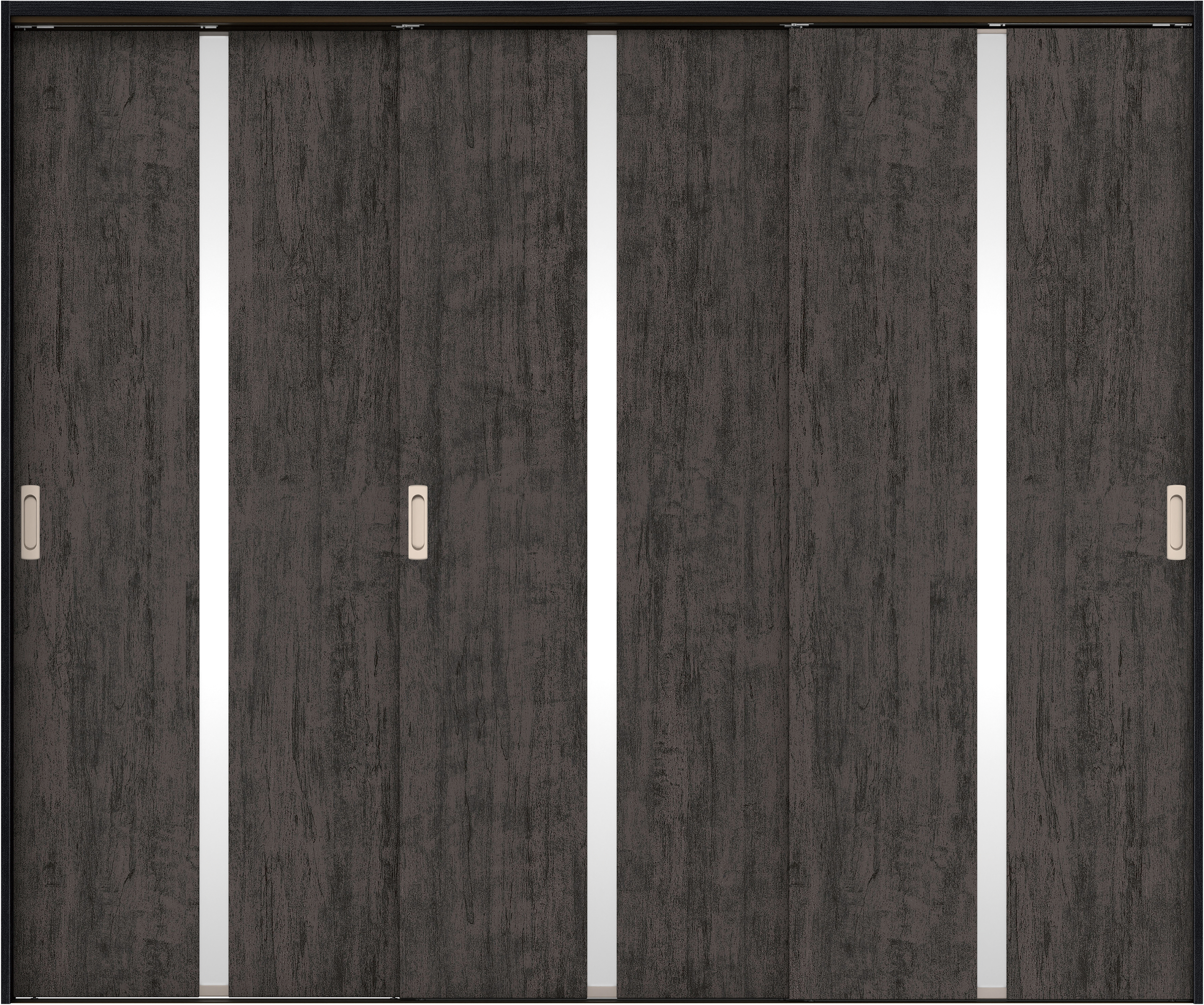 リビングドア　イエリア　吊戸・３枚引違　扉セット　２Ｐデザイン　２４３７幅用　２０００高　〈ドライブラック柄〉　左右兼用　錠なし　ラクラクローズ付用