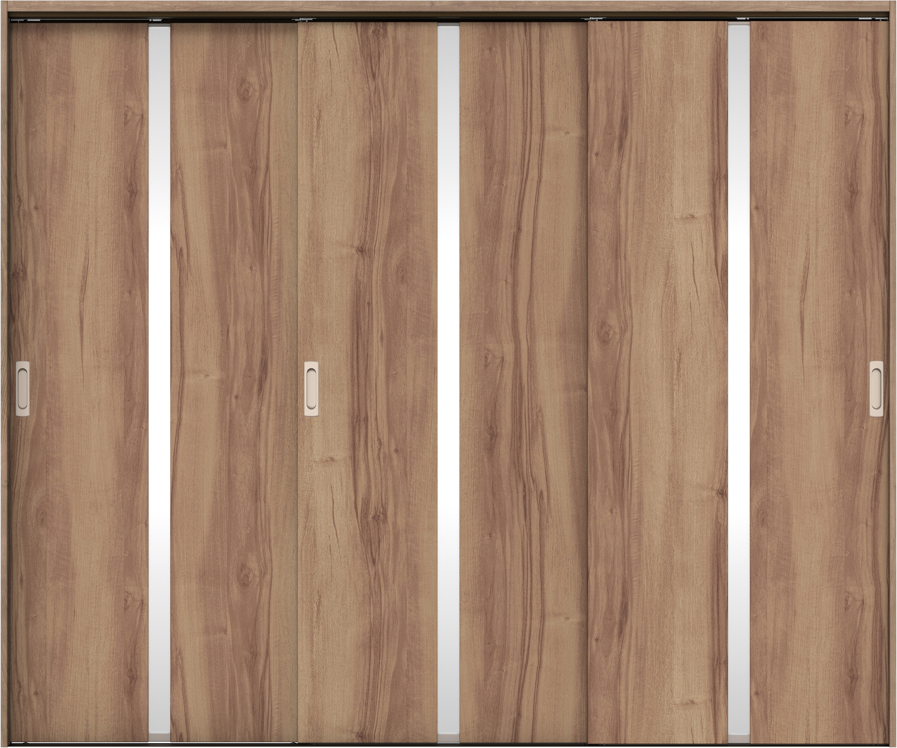 リビングドア　イエリア　吊戸・３枚引違　扉セット　２Ｐデザイン　２４３７幅用　２０００高　〈バームブラウン柄〉　左右兼用　錠なし　ラクラクローズ付用