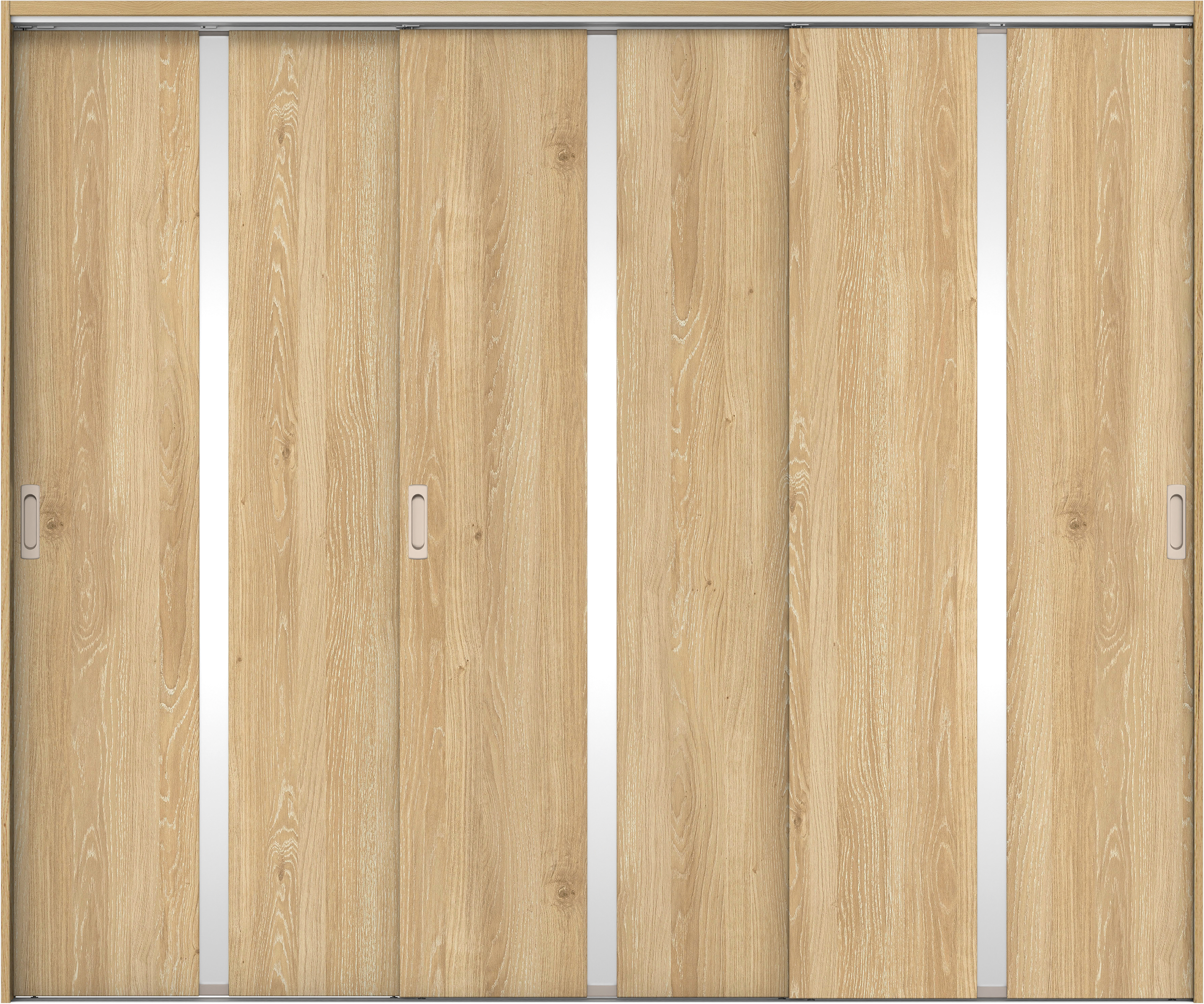 リビングドア　イエリア　吊戸・３枚引違　扉セット　２Ｐデザイン　２４３７幅用　２０００高　〈ミルキーオーカー柄〉　左右兼用　錠なし　ラクラクローズ付用