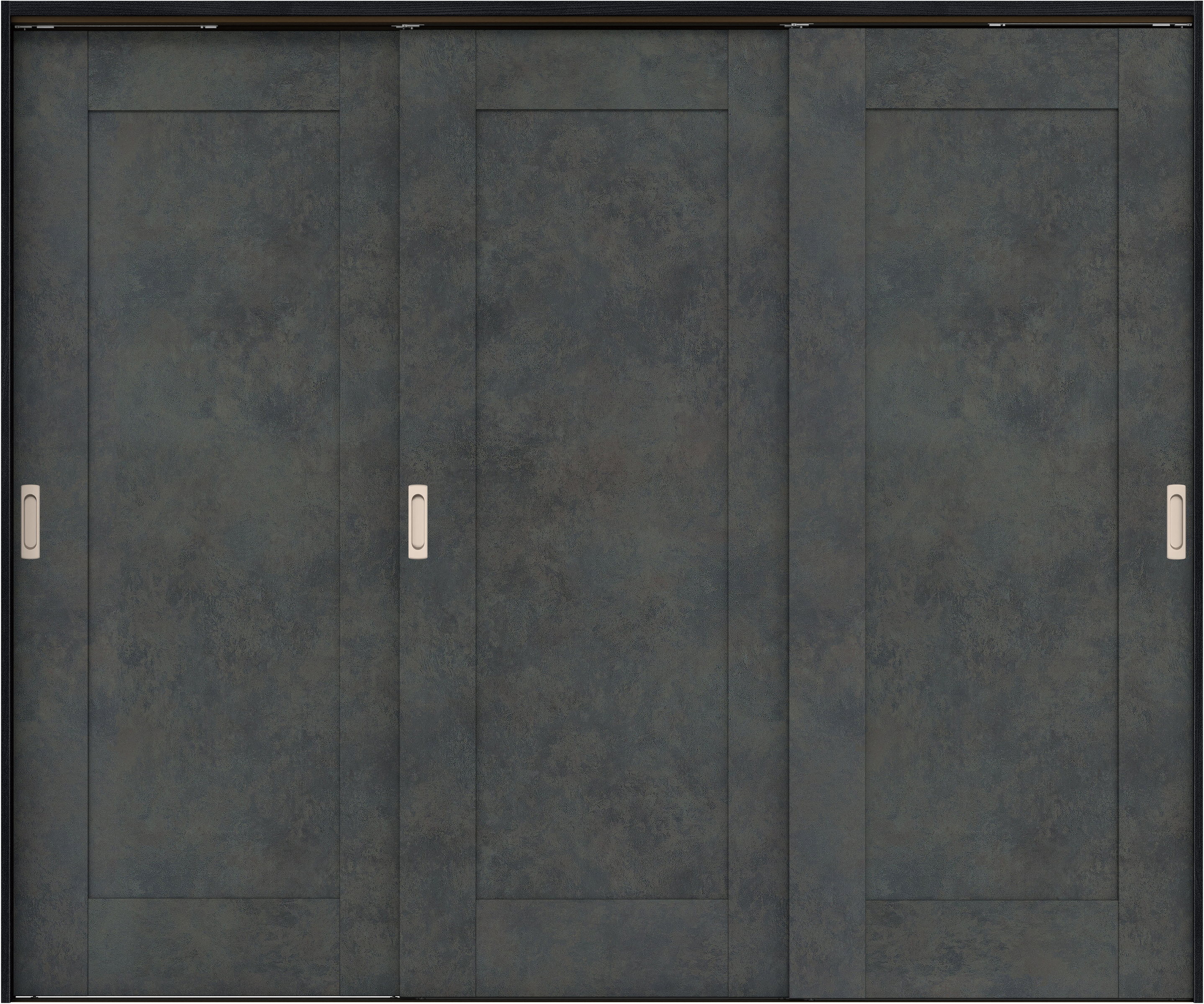 リビングドア　イエリア　吊戸・３枚引違　扉セット　３８デザイン　２４３７幅用　２０００高　〈アイアンブラック柄〉　左右兼用　錠なし　ラクラクローズ付用