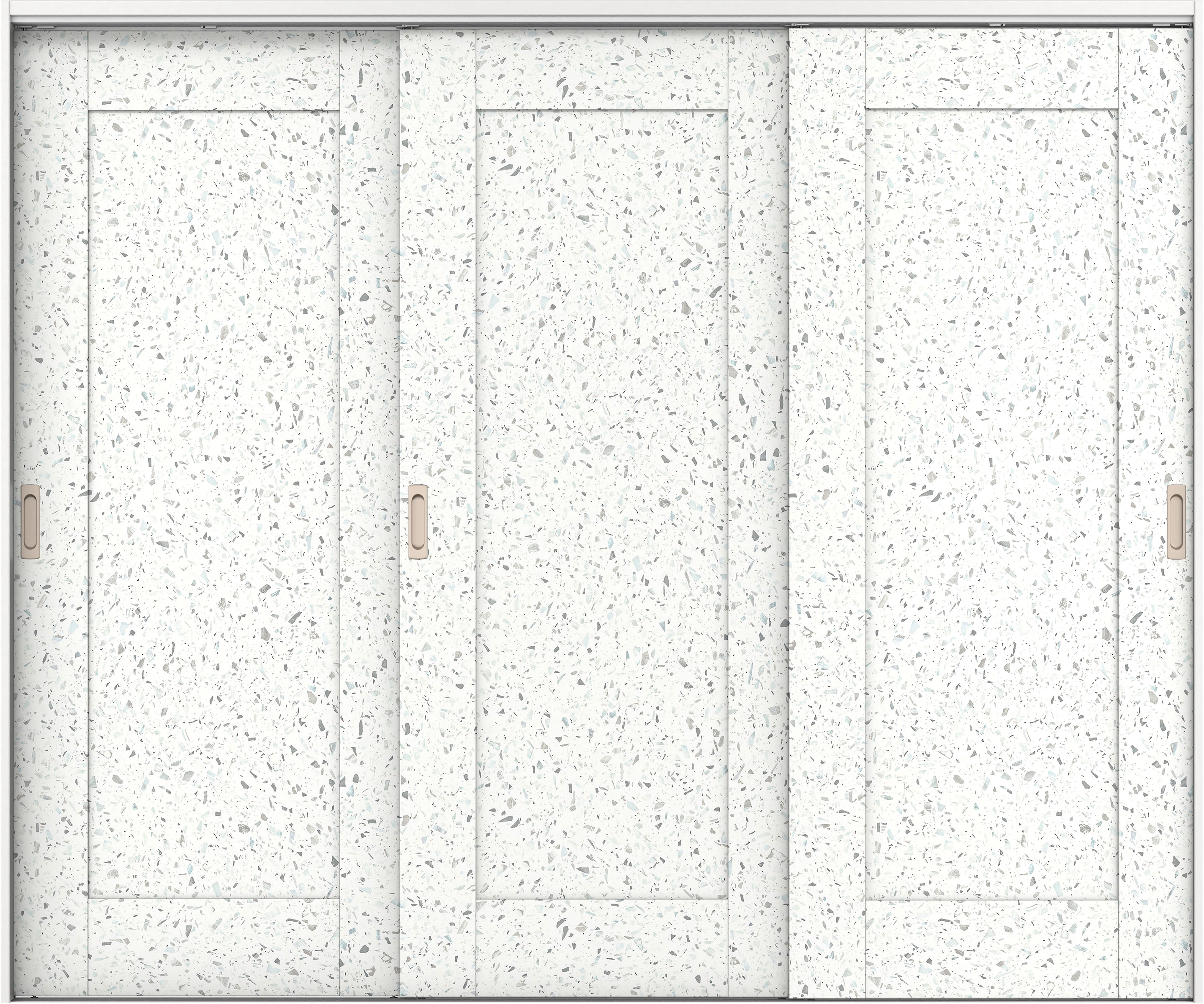 リビングドア　イエリア　吊戸・３枚引違　扉セット　３８デザイン　２４３７幅用　２０００高　〈テラゾホワイト柄〉　左右兼用　錠なし　ラクラクローズ付用