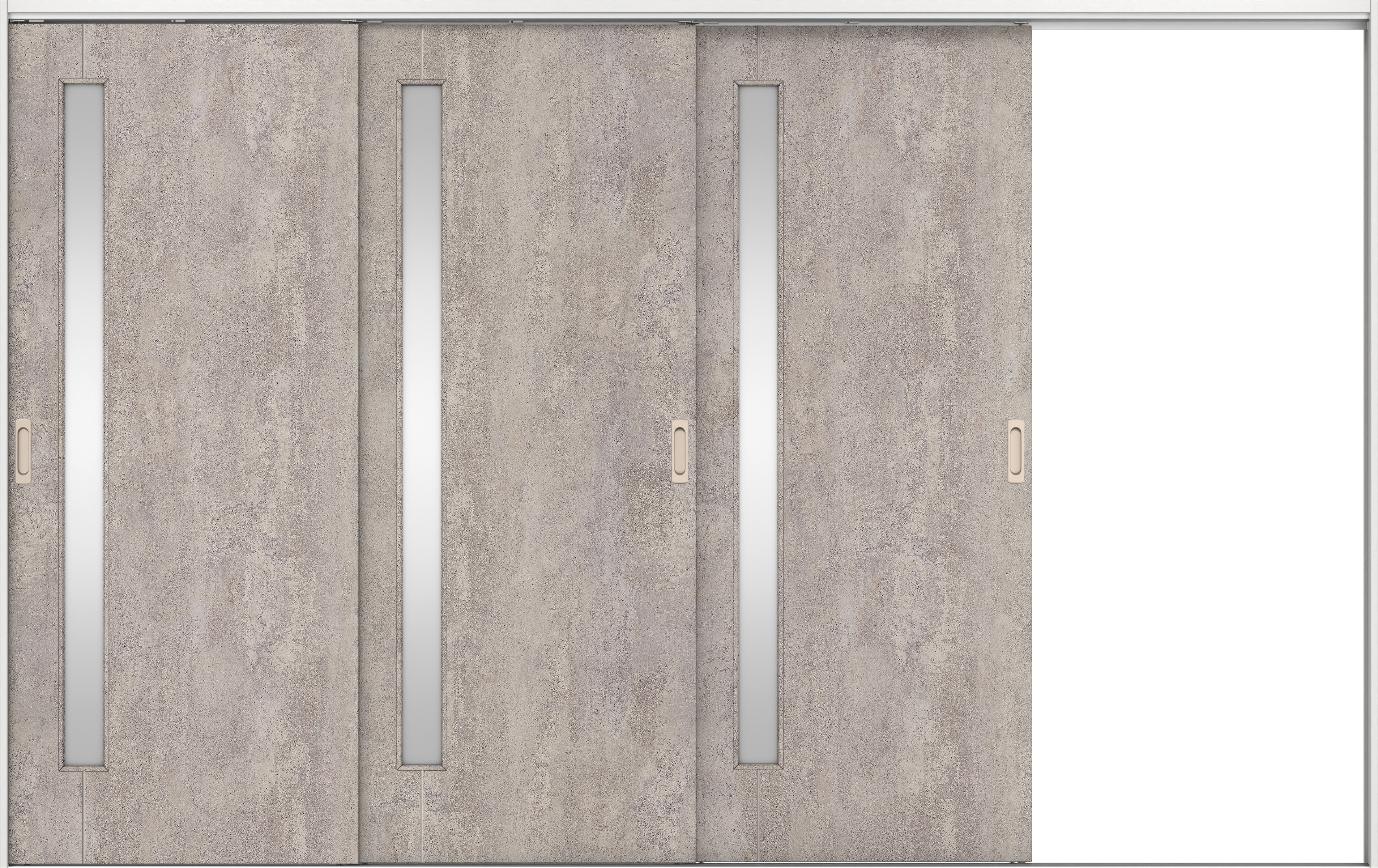 リビングドア　イエリア　吊戸・３枚片引　扉セット　Ｄ４デザイン　３２２９幅用　２０００高　〈コンクリートグレー柄〉　右引用　錠なし　ラクラクローズ付用
