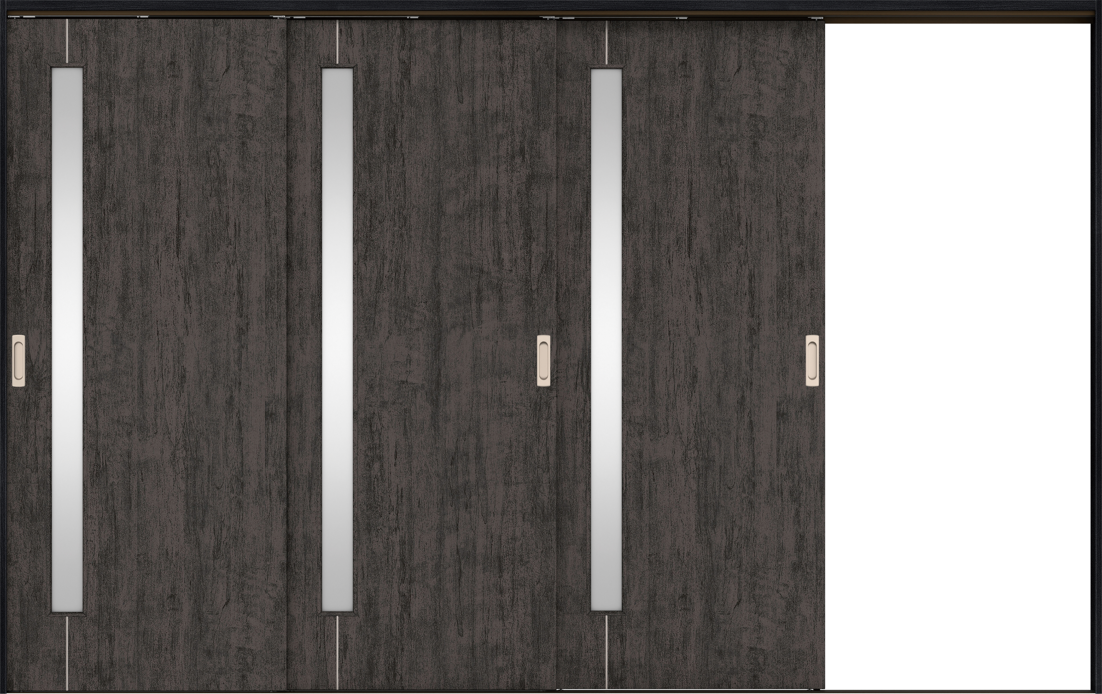リビングドア　イエリア　吊戸・３枚片引　扉セット　Ｄ４デザイン　３２２９幅用　２０００高　〈ドライブラック柄〉　右引用　錠なし　ラクラクローズ付用