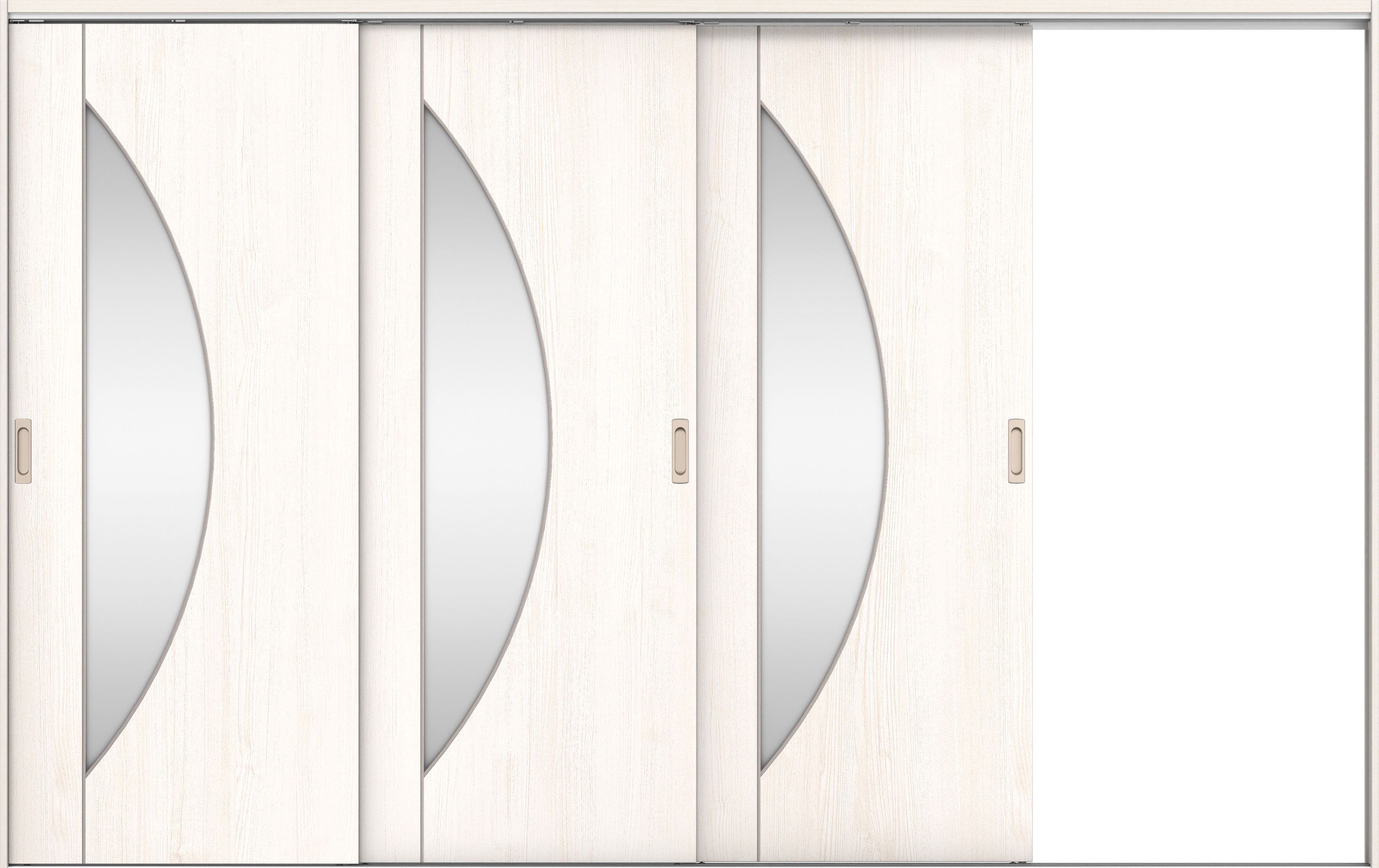 リビングドア　イエリア　吊戸・３枚片引　扉セット　Ｄ５デザイン　３２２９幅用　２０００高　〈ネオホワイト柄〉　右引用　錠なし　ラクラクローズ付用