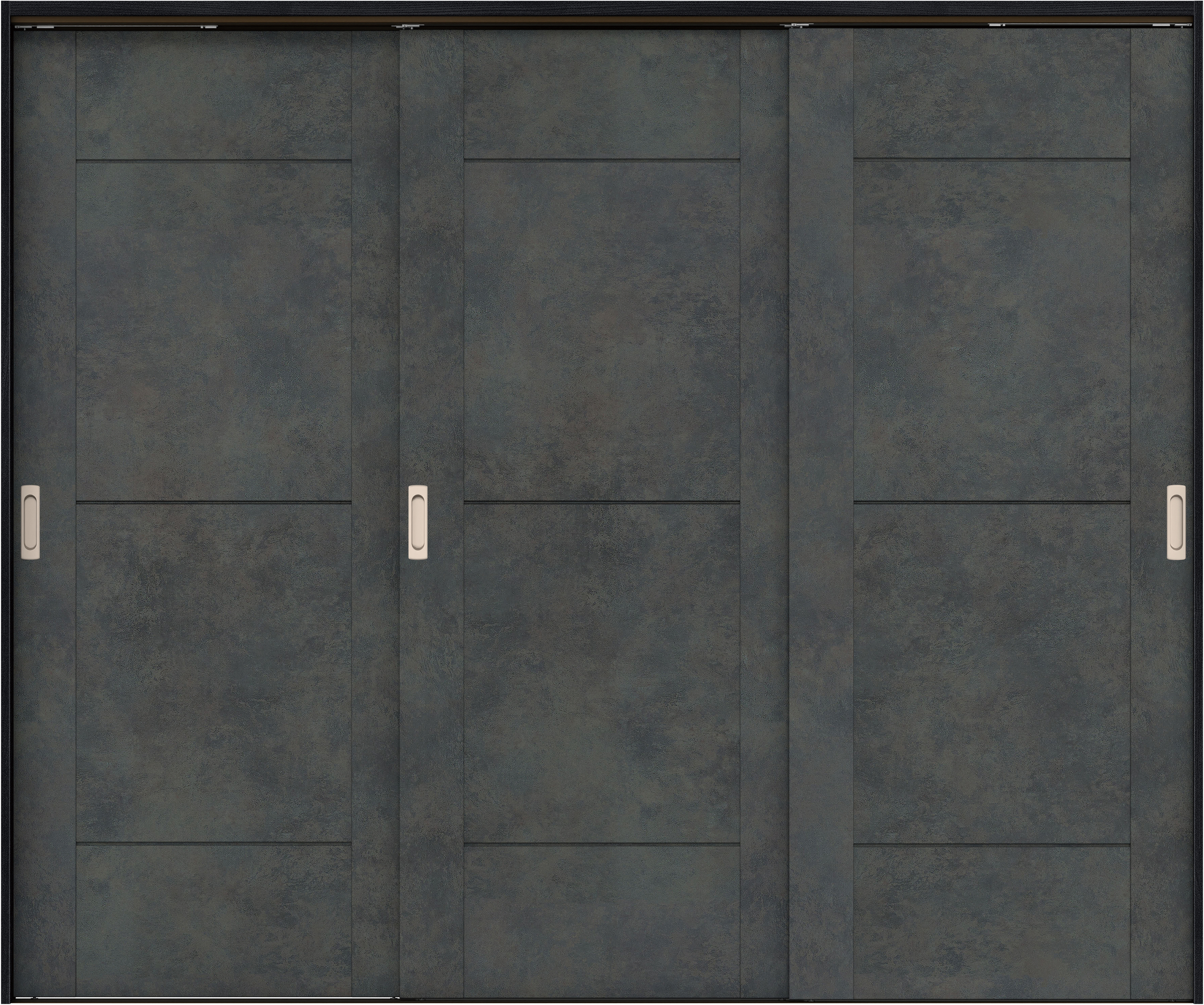 リビングドア　イエリア　吊戸・３枚引違　扉セット　Ｂ９デザイン　２４３７幅用　２０００高　〈アイアンブラック柄〉　左右兼用　錠なし　ラクラクローズ付用