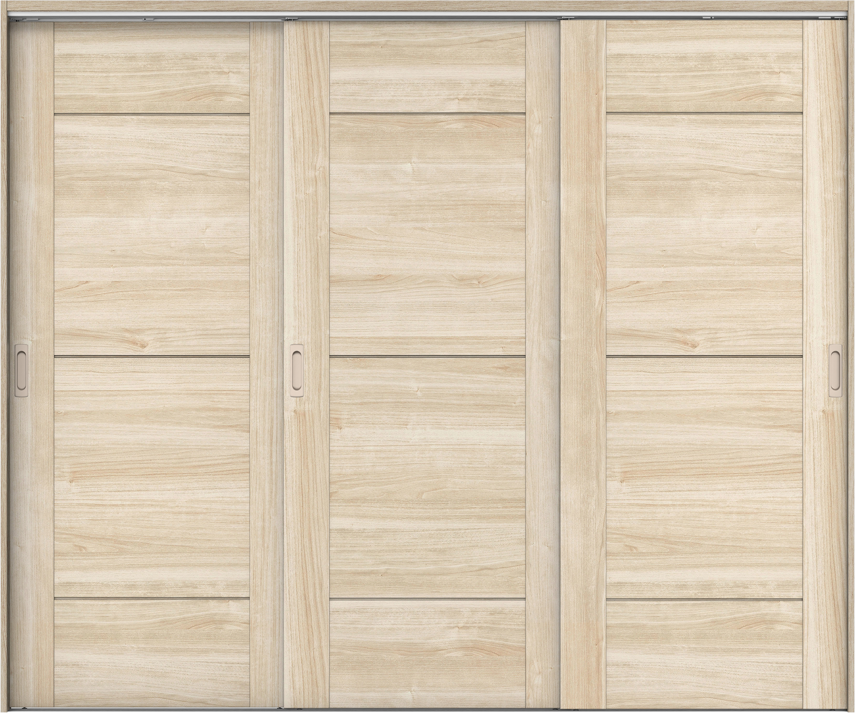 リビングドア　イエリア　吊戸・３枚引違　扉セット　Ｂ９デザイン　２４３７幅用　２０００高　〈コットンベージュ柄〉　左右兼用　錠なし　ラクラクローズ付用