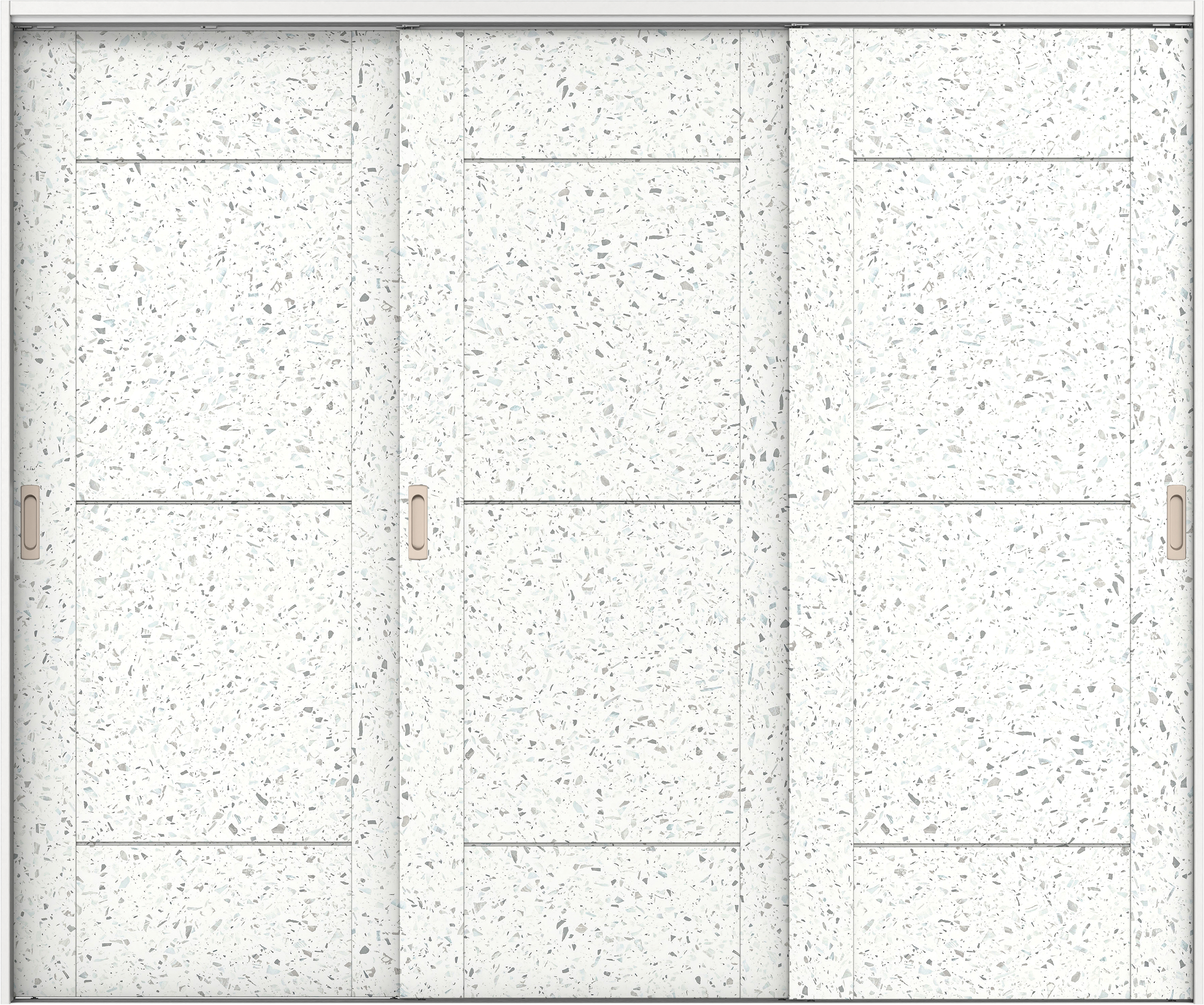 リビングドア　イエリア　吊戸・３枚引違　扉セット　Ｂ９デザイン　２４３７幅用　２０００高　〈テラゾホワイト柄〉　左右兼用　錠なし　ラクラクローズ付用