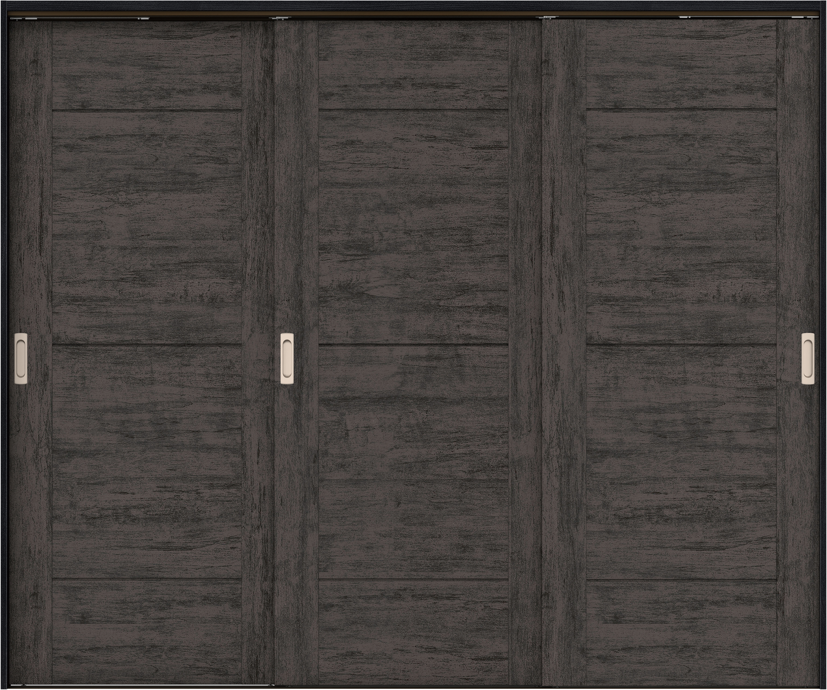 リビングドア　イエリア　吊戸・３枚引違　扉セット　Ｂ９デザイン　２４３７幅用　２０００高　〈ドライブラック柄〉　左右兼用　錠なし　ラクラクローズ付用