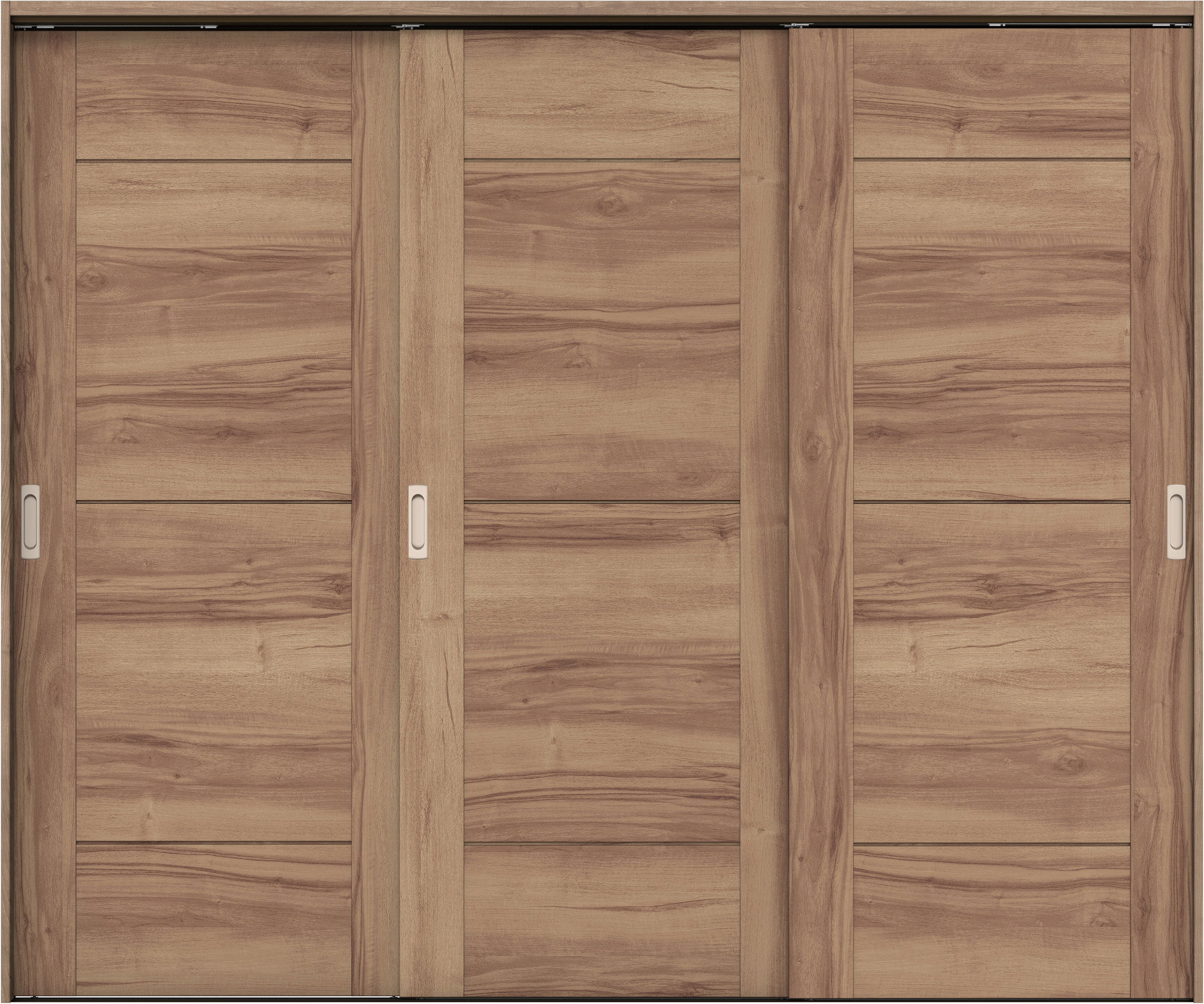 リビングドア　イエリア　吊戸・３枚引違　扉セット　Ｂ９デザイン　２４３７幅用　２０００高　〈バームブラウン柄〉　左右兼用　錠なし　ラクラクローズ付用