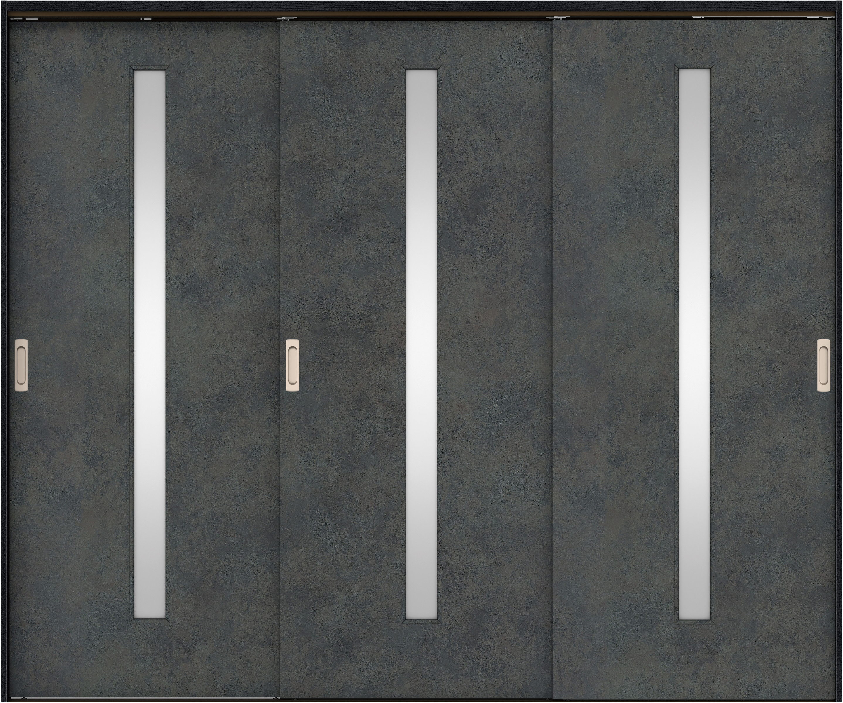 リビングドア　イエリア　吊戸・３枚引違　扉セット　Ｃ４デザイン　２４３７幅用　２０００高　〈アイアンブラック柄〉　左右兼用　錠なし　ラクラクローズ付用