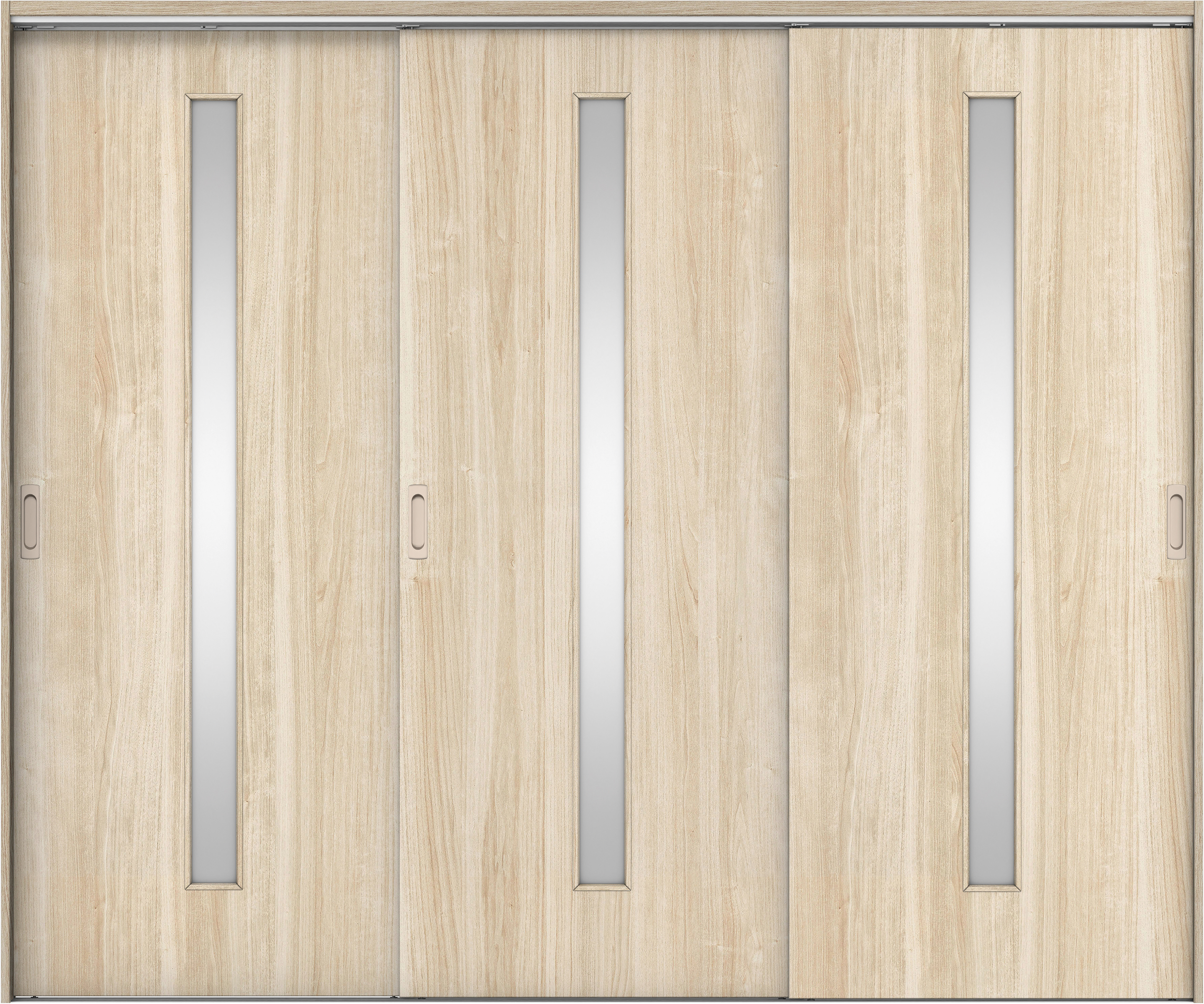 リビングドア　イエリア　吊戸・３枚引違　扉セット　Ｃ４デザイン　２４３７幅用　２０００高　〈コットンベージュ柄〉　左右兼用　錠なし　ラクラクローズ付用