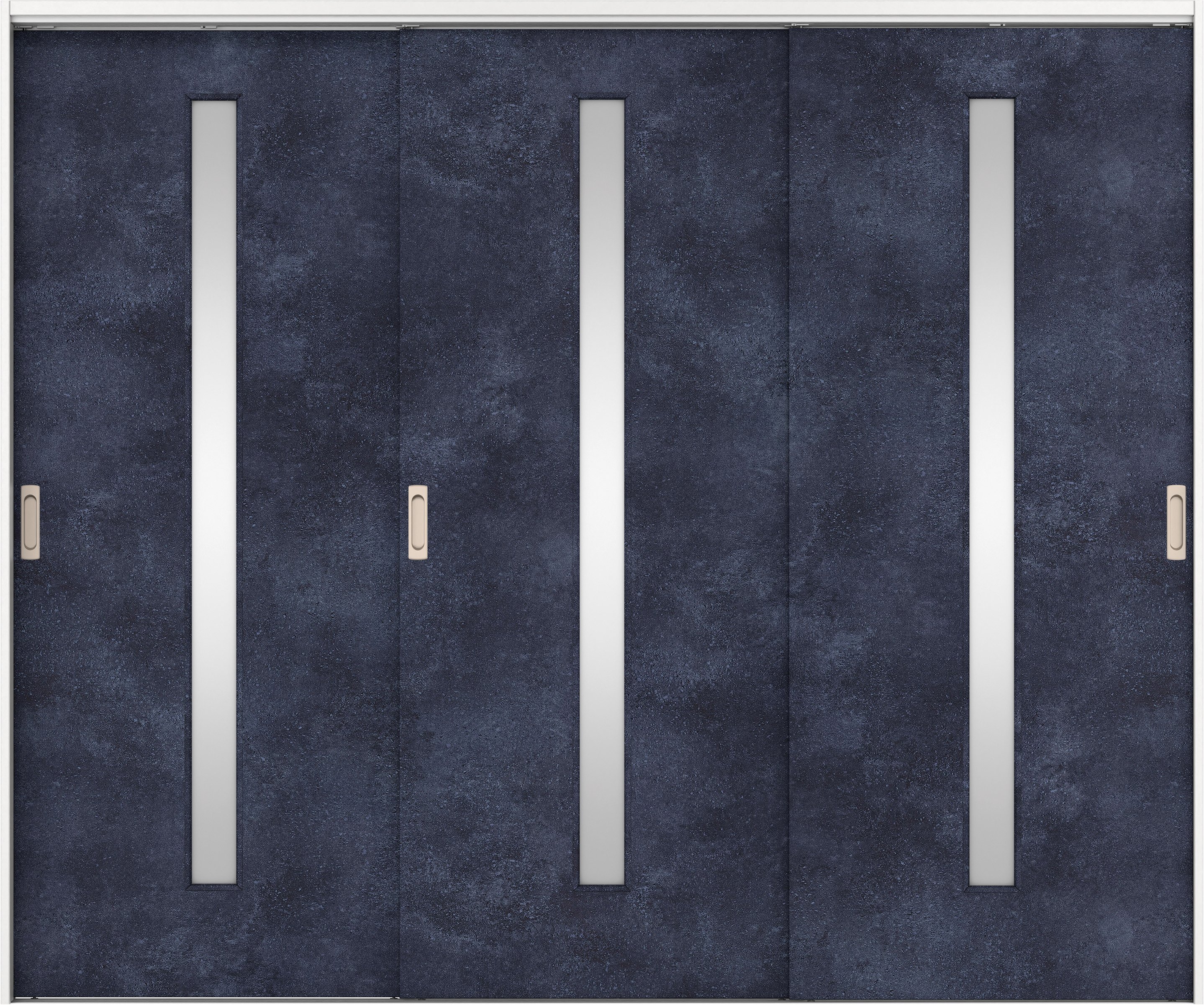 リビングドア　イエリア　吊戸・３枚引違　扉セット　Ｃ４デザイン　２４３７幅用　２０００高　〈コバルトブルー柄〉　左右兼用　錠なし　ラクラクローズ付用