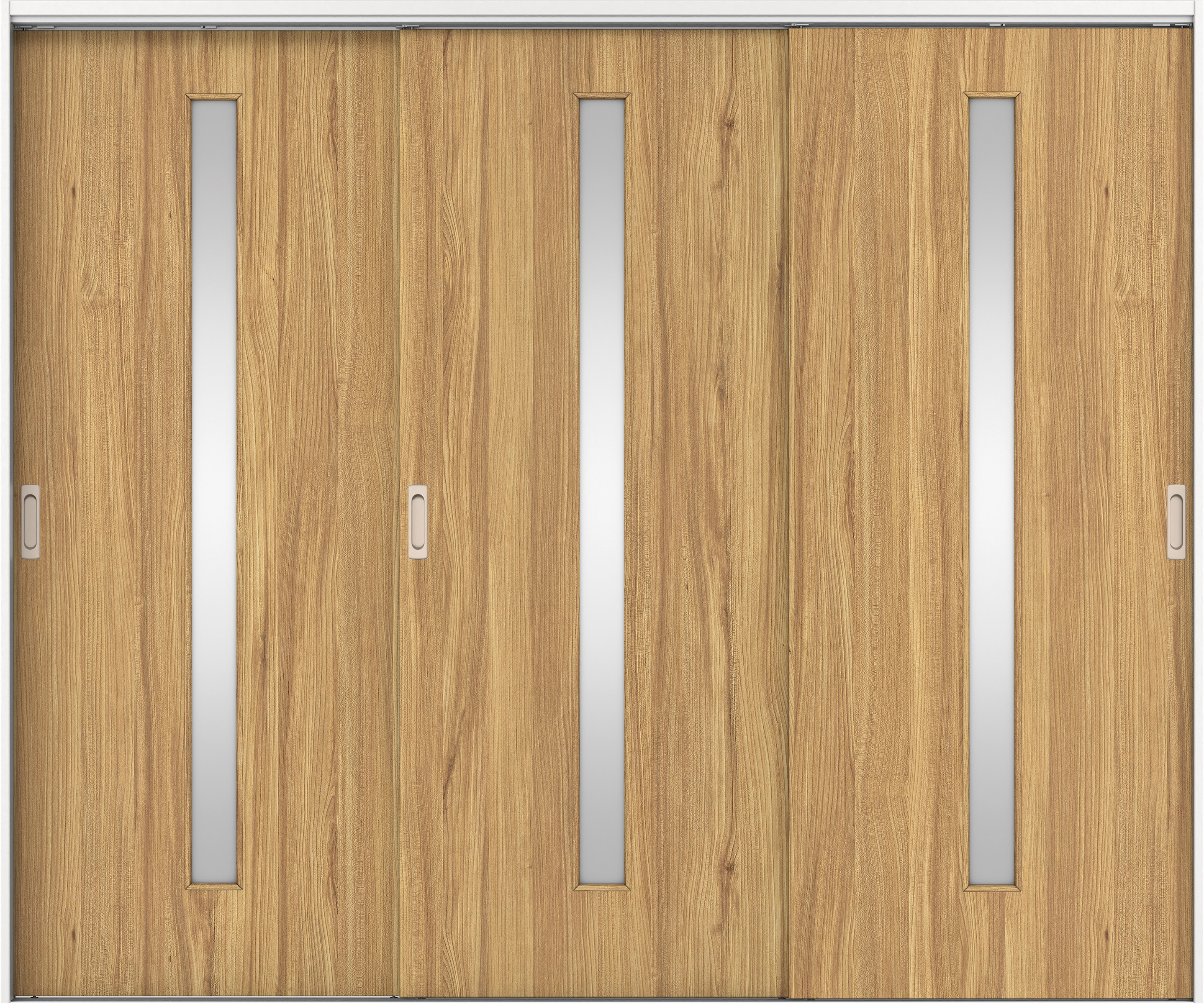 リビングドア　イエリア　吊戸・３枚引違　扉セット　Ｃ４デザイン　２４３７幅用　２０００高　〈シナモンブラウン柄〉　左右兼用　錠なし　ラクラクローズ付用