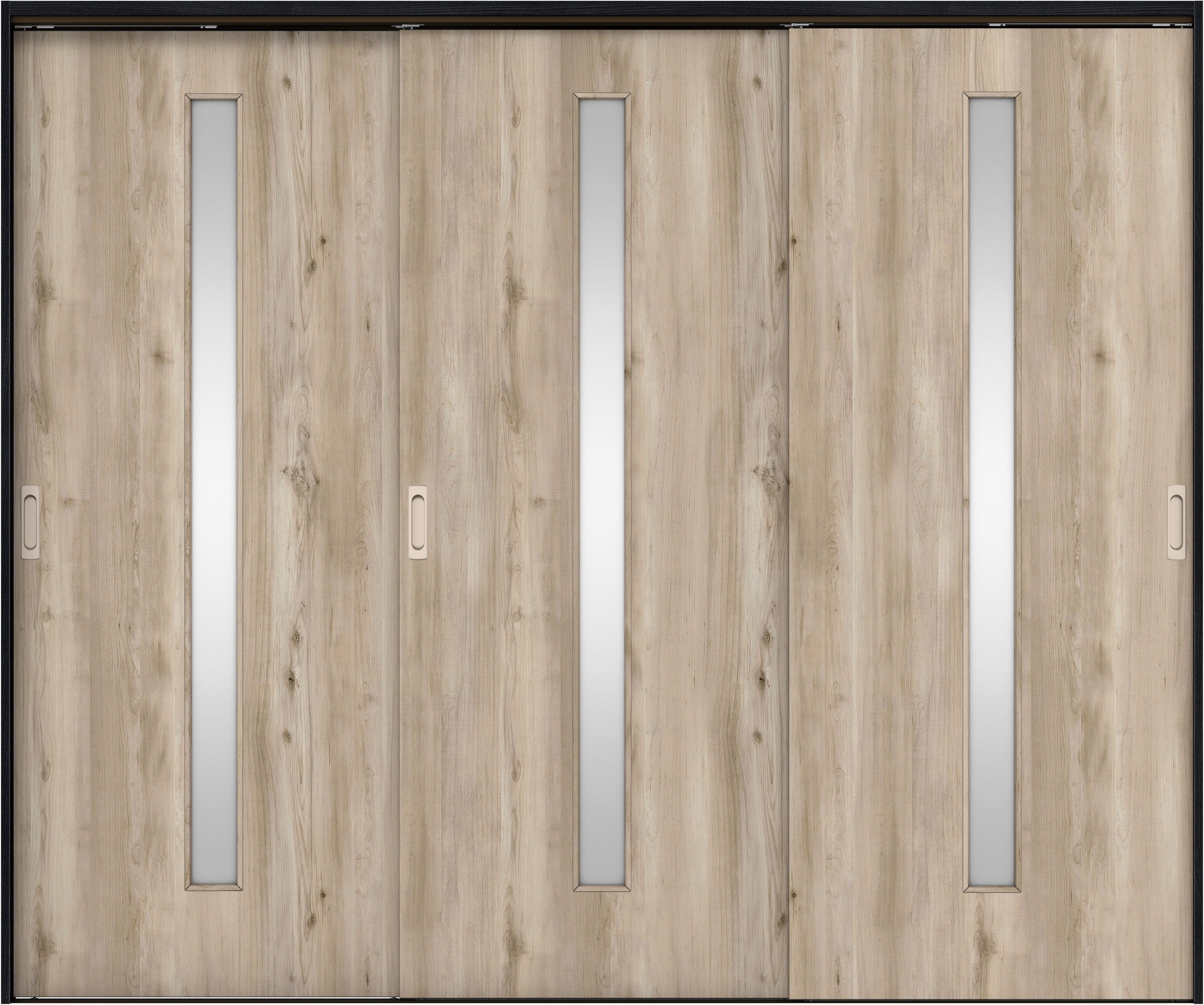 リビングドア　イエリア　吊戸・３枚引違　扉セット　Ｃ４デザイン　２４３７幅用　２０００高　〈スモークグレー柄〉　左右兼用　錠なし　ラクラクローズ付用