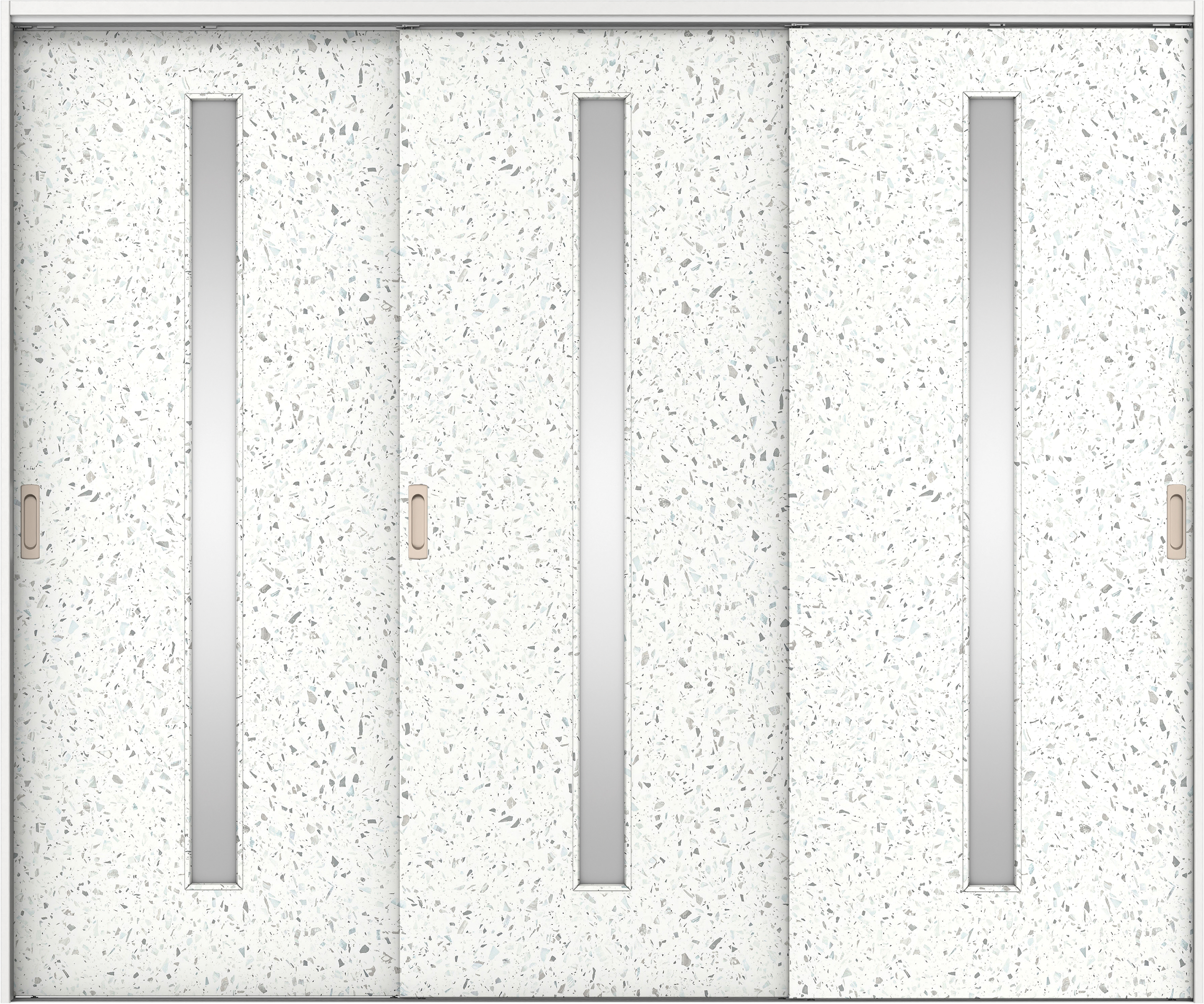 リビングドア　イエリア　吊戸・３枚引違　扉セット　Ｃ４デザイン　２４３７幅用　２０００高　〈テラゾホワイト柄〉　左右兼用　錠なし　ラクラクローズ付用