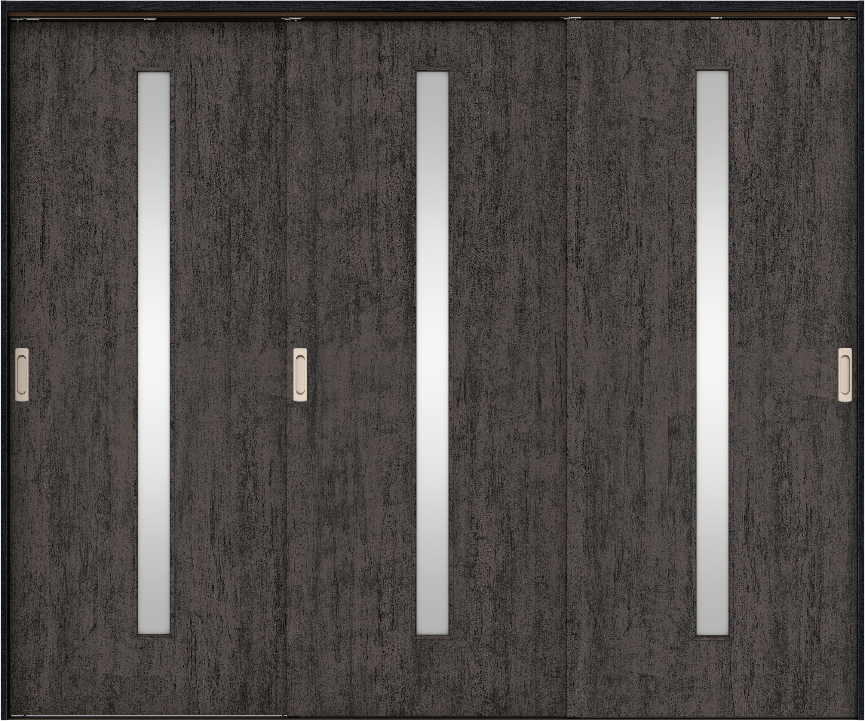 リビングドア　イエリア　吊戸・３枚引違　扉セット　Ｃ４デザイン　２４３７幅用　２０００高　〈ドライブラック柄〉　左右兼用　錠なし　ラクラクローズ付用