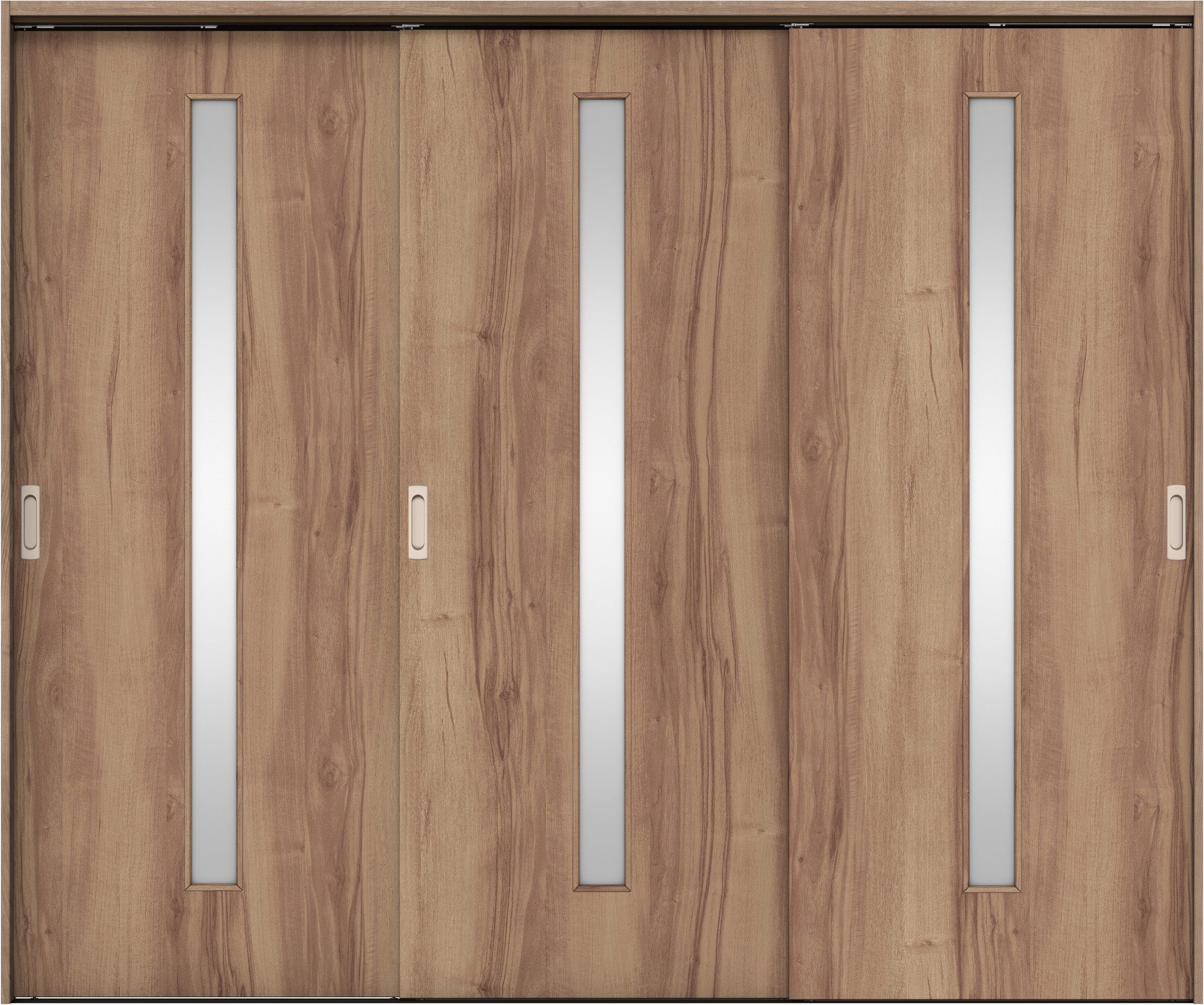 リビングドア　イエリア　吊戸・３枚引違　扉セット　Ｃ４デザイン　２４３７幅用　２０００高　〈バームブラウン柄〉　左右兼用　錠なし　ラクラクローズ付用