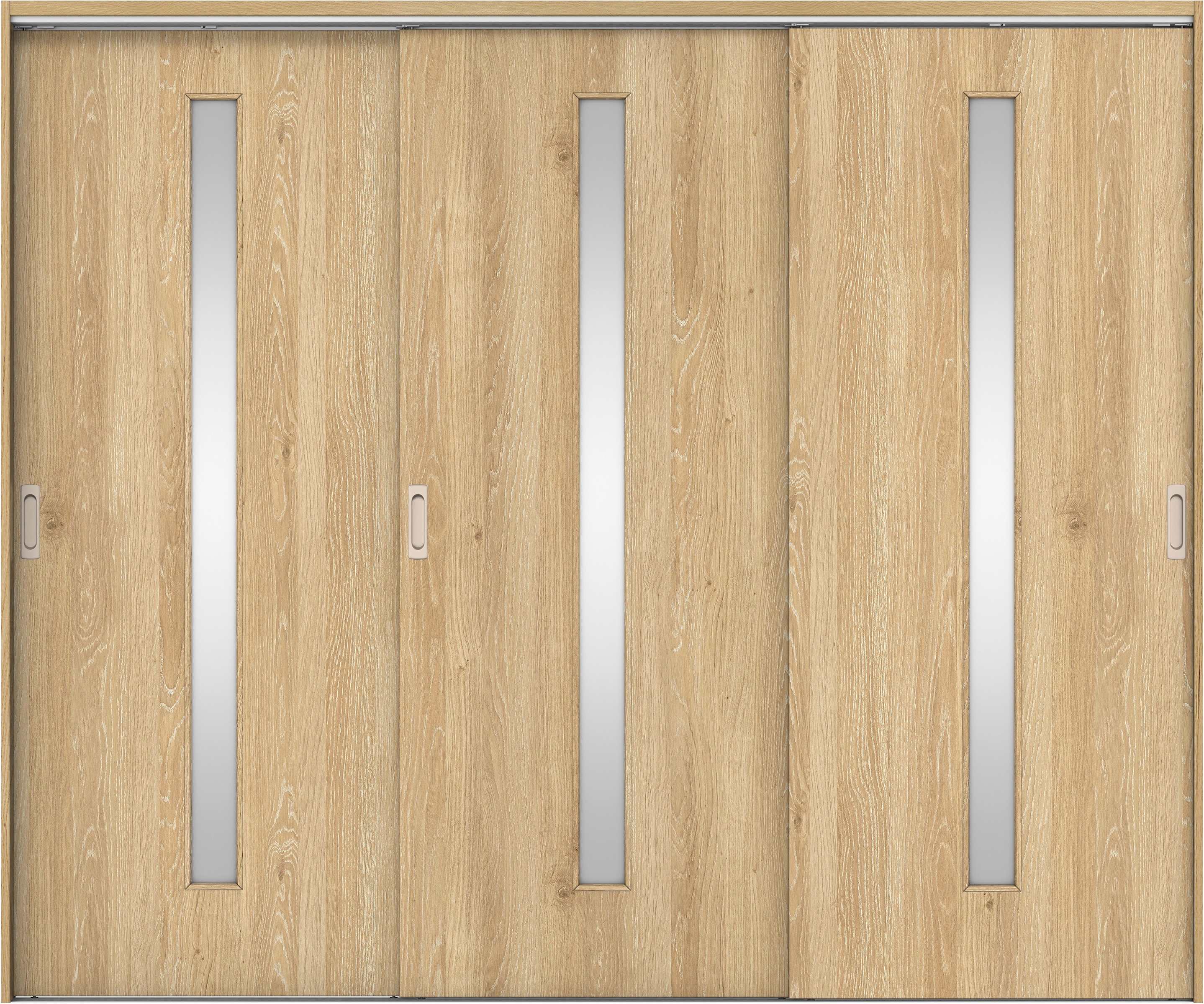 リビングドア　イエリア　吊戸・３枚引違　扉セット　Ｃ４デザイン　２４３７幅用　２０００高　〈ミルキーオーカー柄〉　左右兼用　錠なし　ラクラクローズ付用