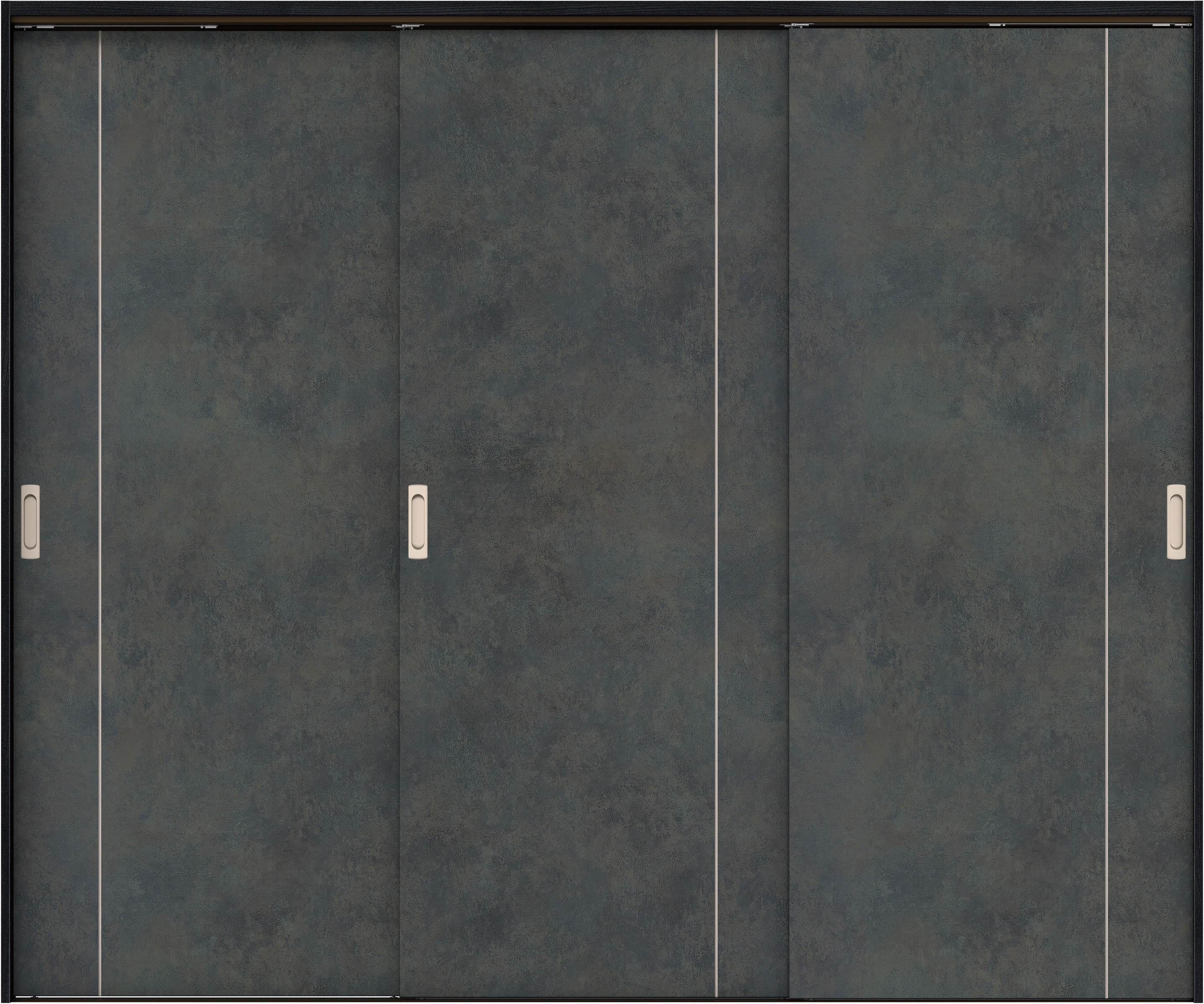 リビングドア　イエリア　吊戸・３枚引違　扉セット　Ｄ３デザイン　２４３７幅用　２０００高　〈アイアンブラック柄〉　左右兼用　錠なし　ラクラクローズ付用