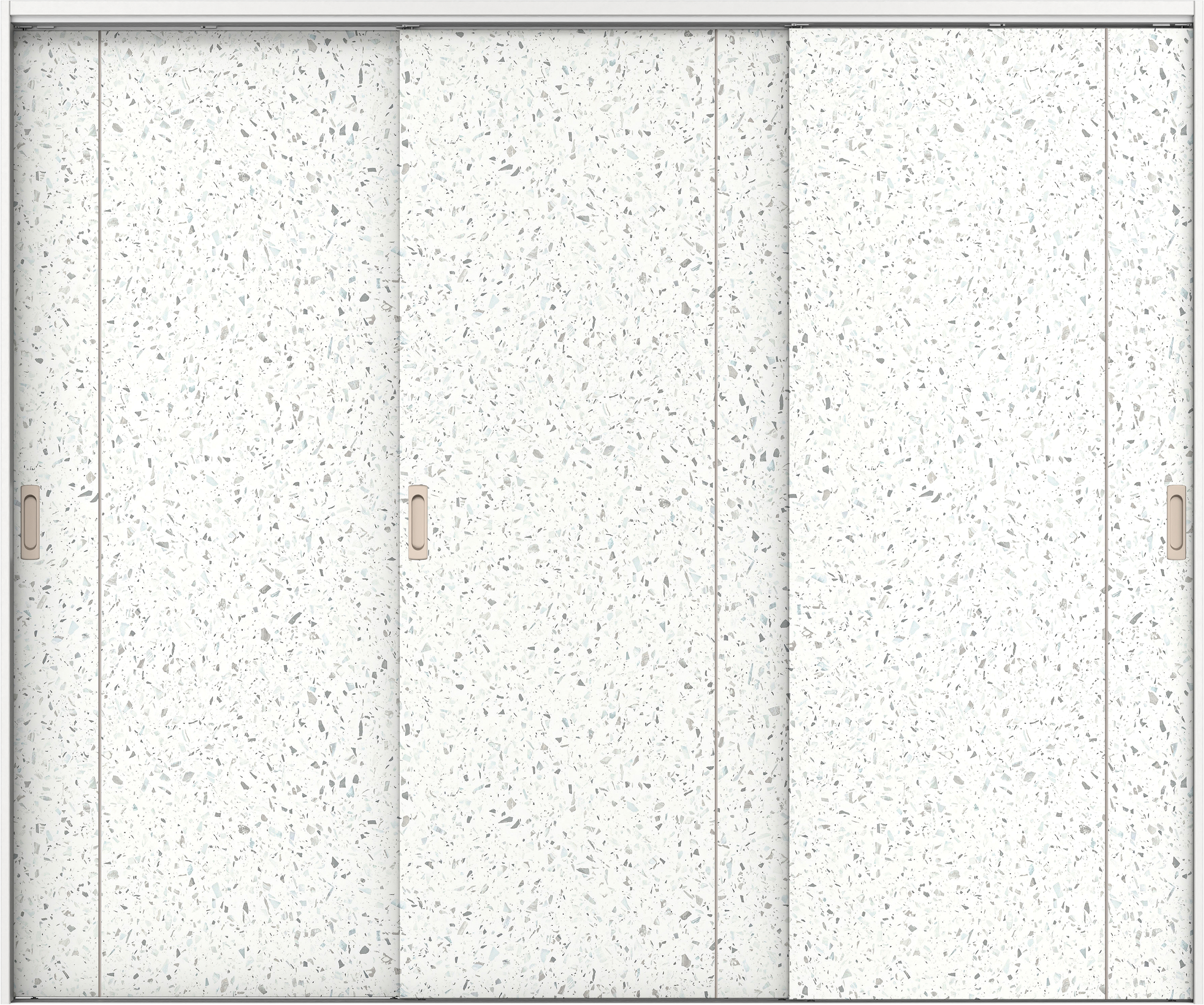 リビングドア　イエリア　吊戸・３枚引違　扉セット　Ｄ３デザイン　２４３７幅用　２０００高　〈テラゾホワイト柄〉　左右兼用　錠なし　ラクラクローズ付用