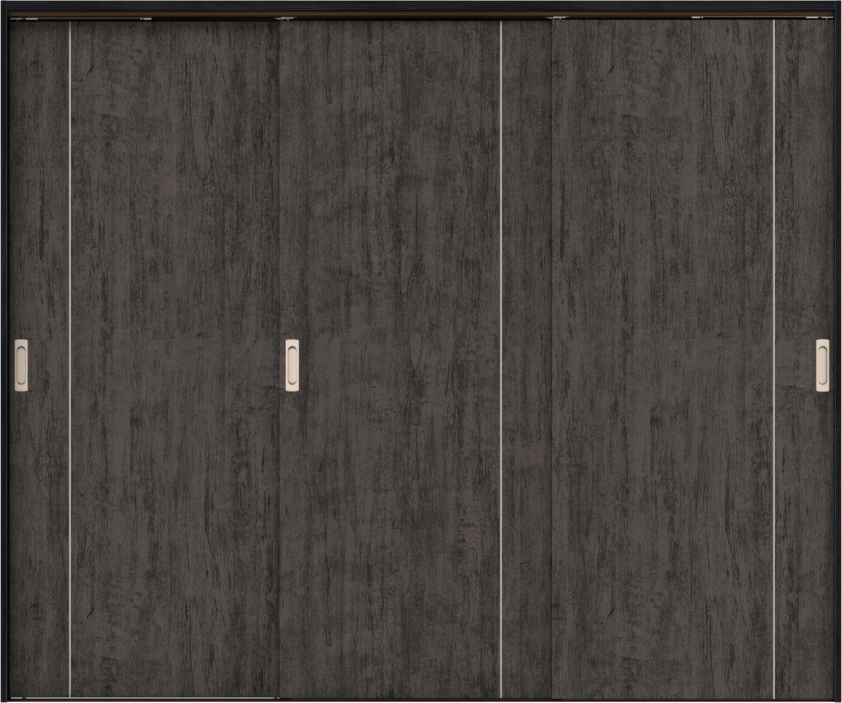 リビングドア　イエリア　吊戸・３枚引違　扉セット　Ｄ３デザイン　２４３７幅用　２０００高　〈ドライブラック柄〉　左右兼用　錠なし　ラクラクローズ付用