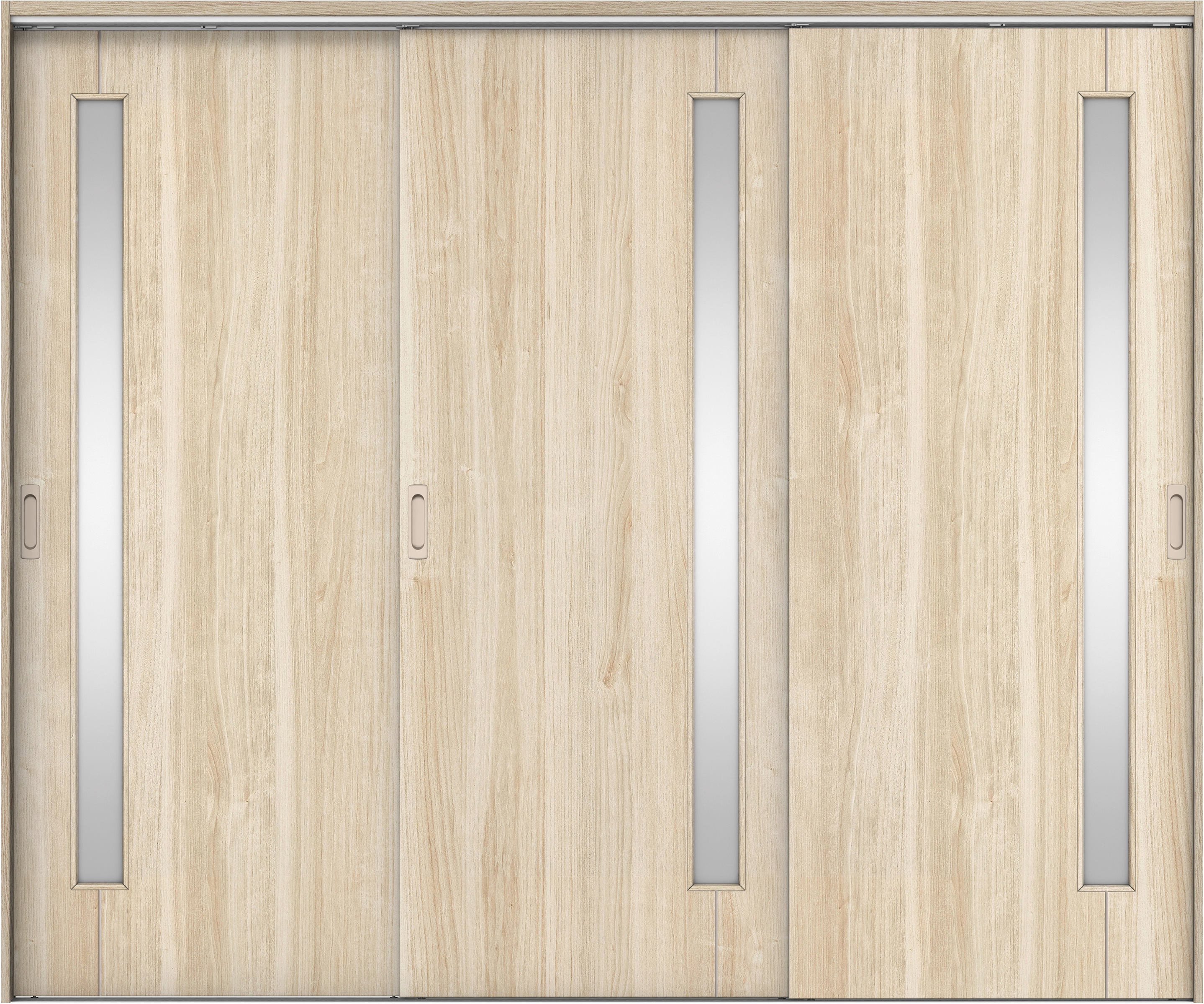 リビングドア　イエリア　吊戸・３枚引違　扉セット　Ｄ４デザイン　２４３７幅用　２０００高　〈コットンベージュ柄〉　左右兼用　錠なし　ラクラクローズ付用